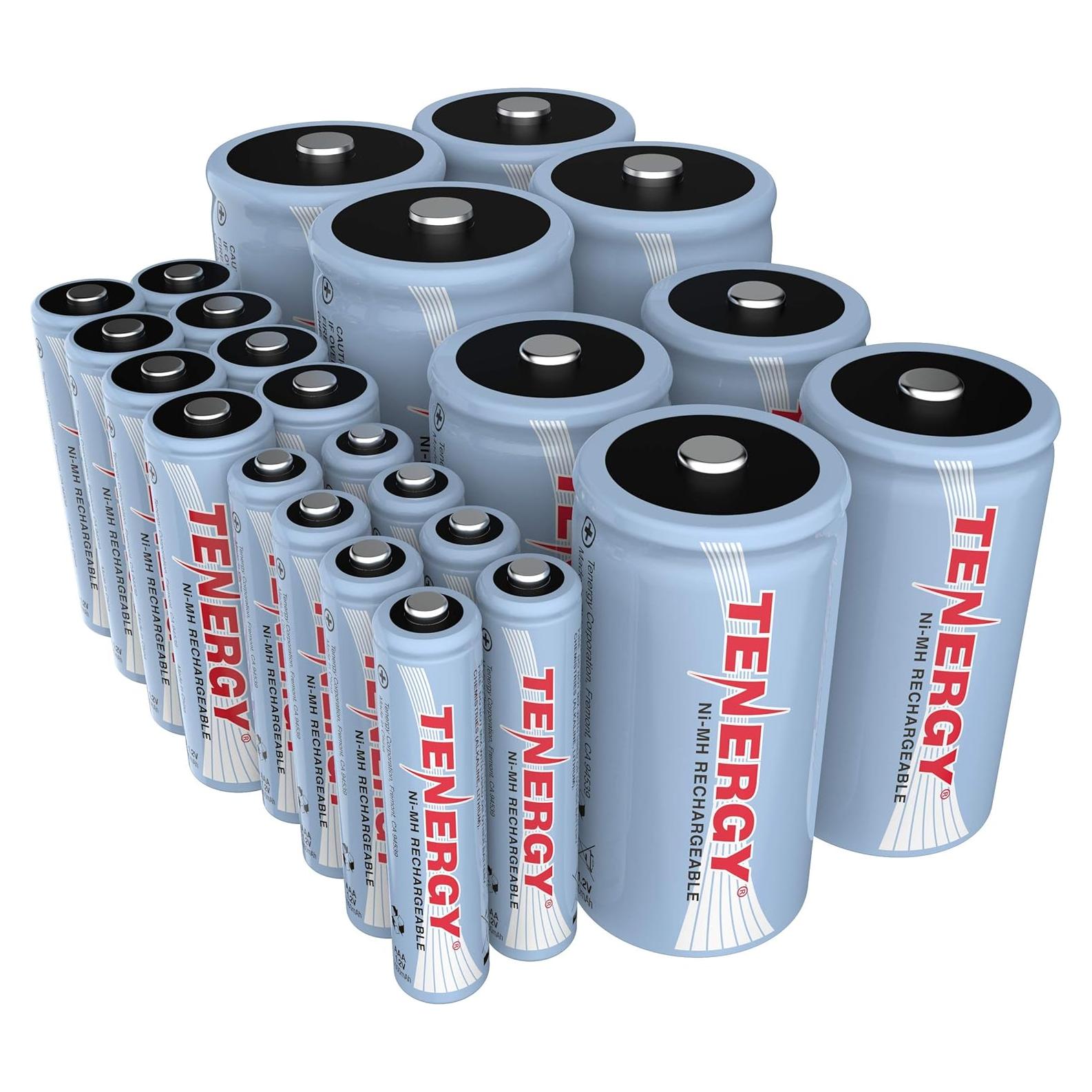 Baterías recargables Tenergy AA AAA C D 1.2V 8-Pack Combo