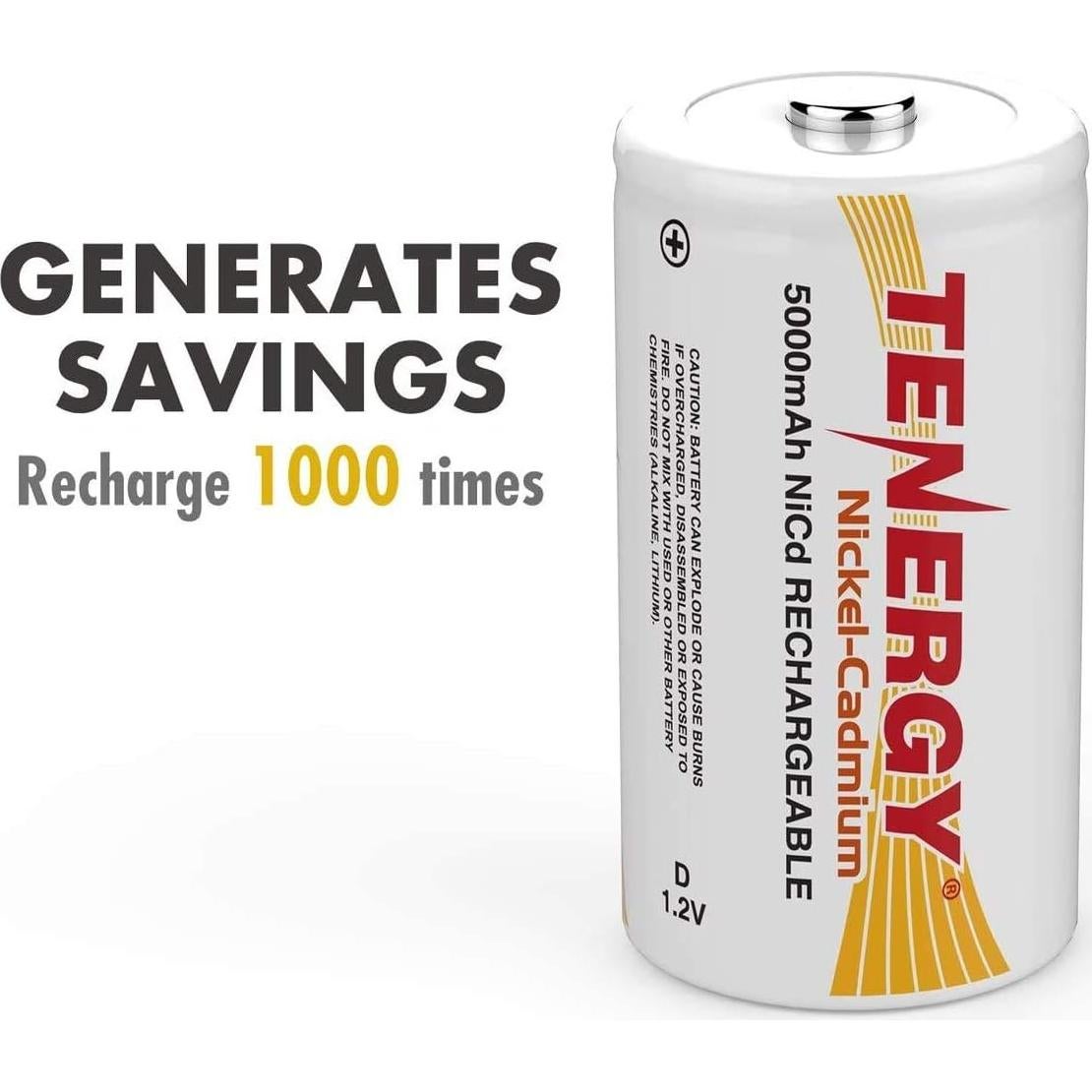 Baterías recargables Tenergy D 5000mAh NiCd - Paquete de 16