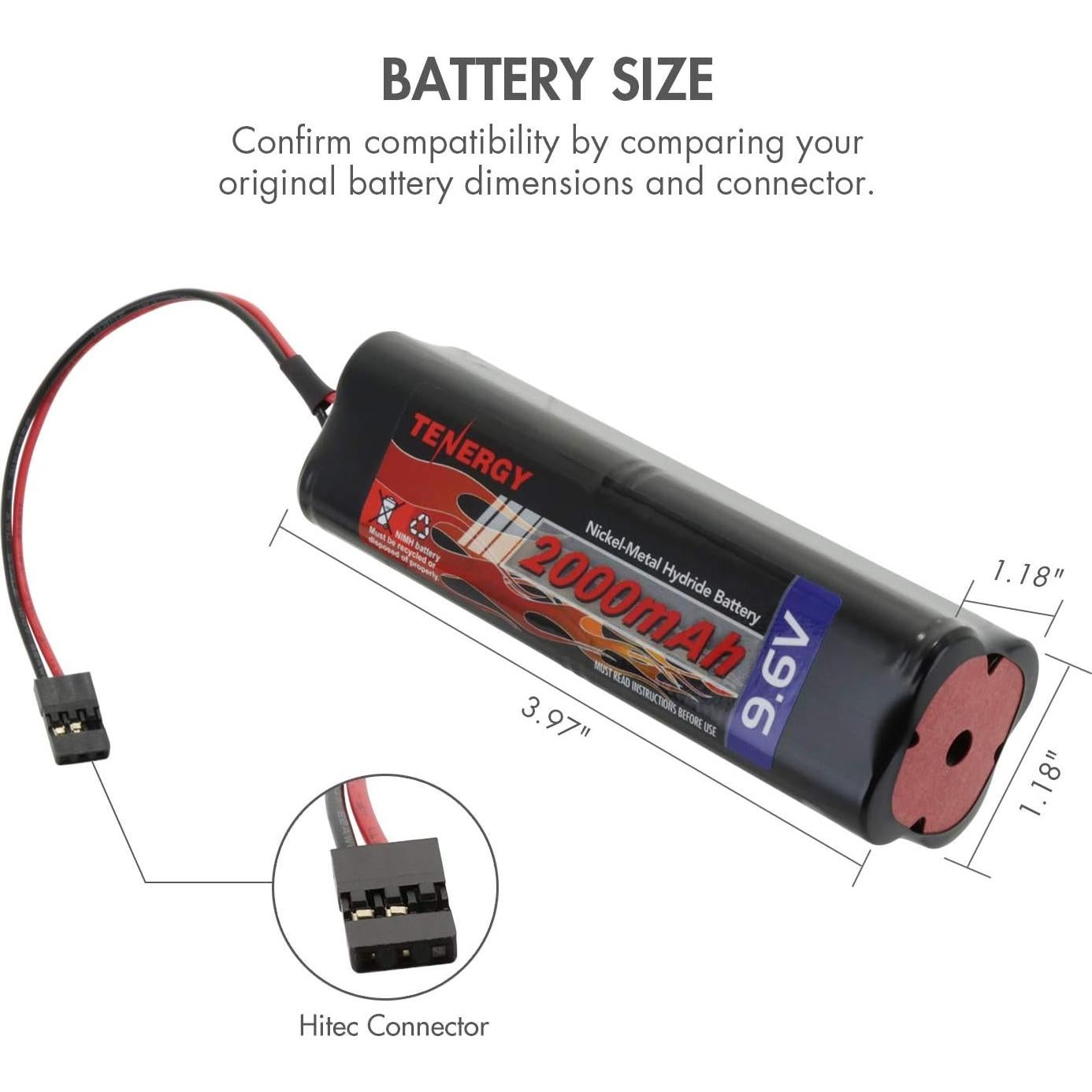 Batería NiMH Tenergy 9.6V 2000mAh Hitec para Receptores RC