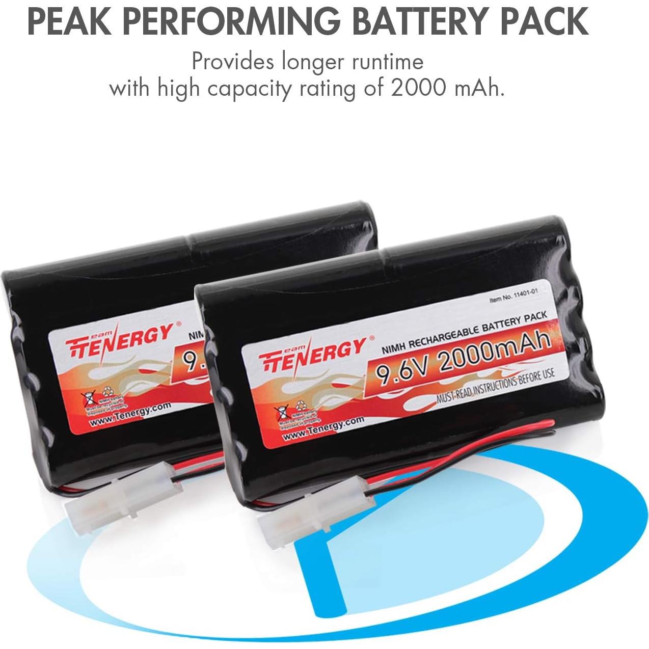 Baterías Tenergy 9.6V NiMH 2000mAh para Coche RC - 2 Baterías + Cargador
