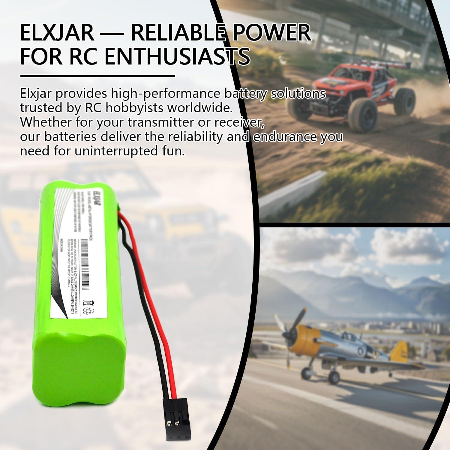 Batería NiMH 9.6V 2000mAh elxjar para RC Futaba y Hitec - 2 Pack