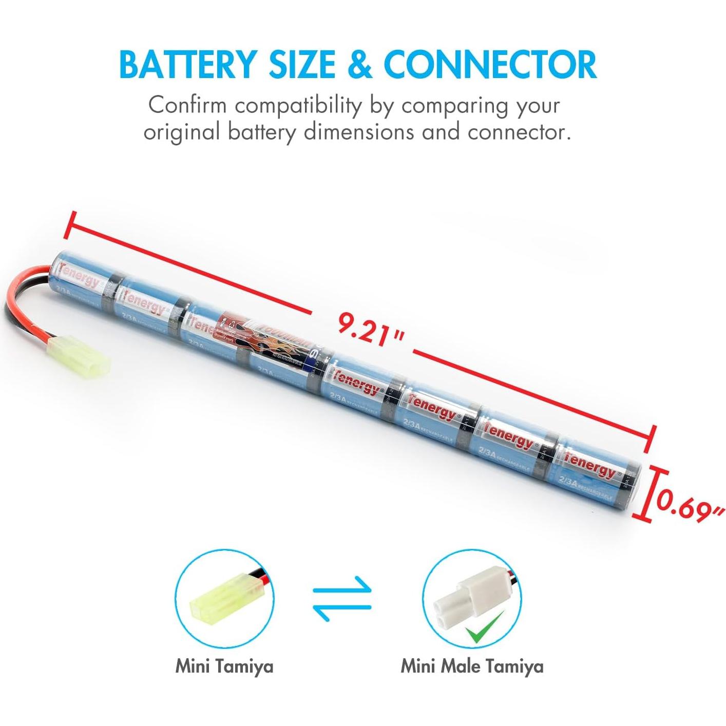 Batería Tenergy 9.6V 1600mAh NiMH Stick + Cargador Mini Tamiya