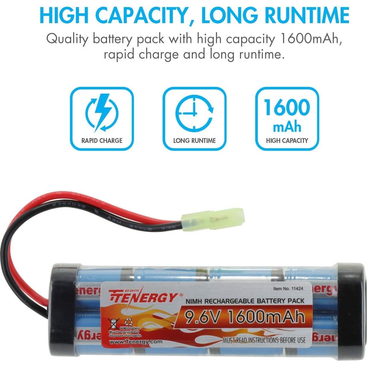 Batería recargable NiMH Tenergy 9.6V 1600mAh para Airsoft