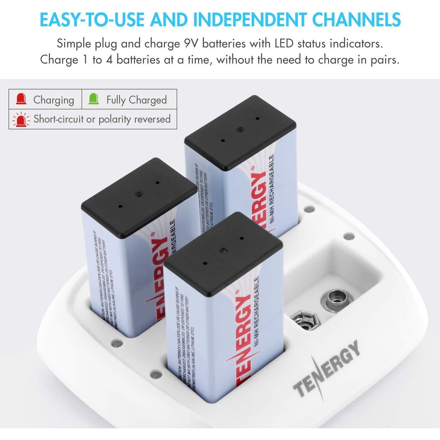 Cargador Tenergy TN136 Smart 4 Bahías + 4 Baterías 9V