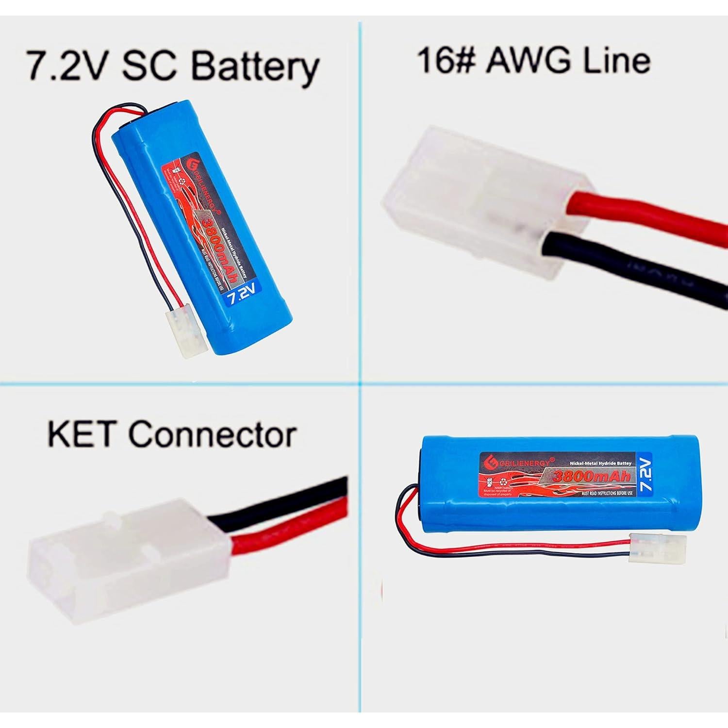 Batería NiMH 7.2V 3800mAh GEILIENERGY + Cargador Tamiya