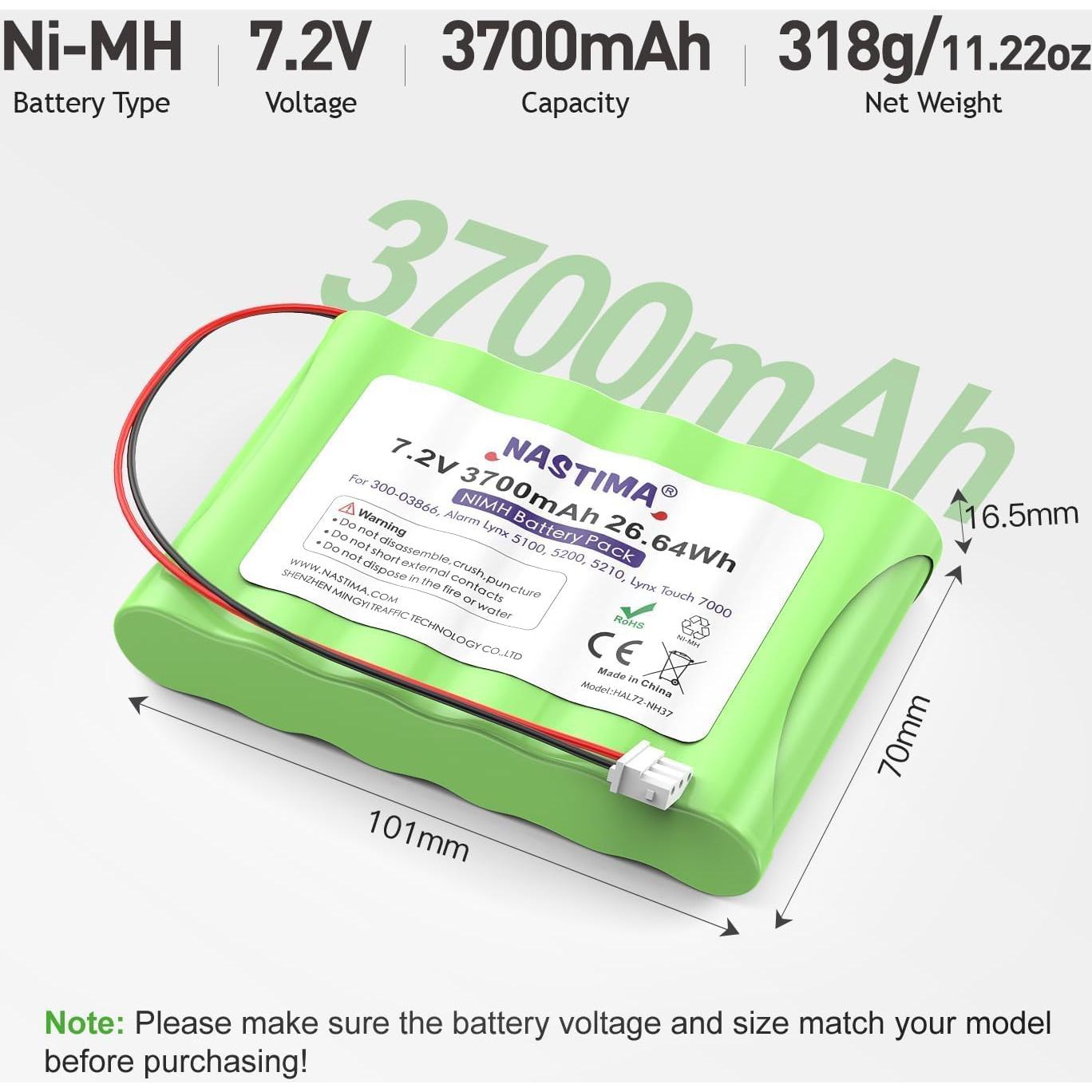 Batería NASTIMA 7.2V 3700mAh Ni-MH para Honeywell Lynx