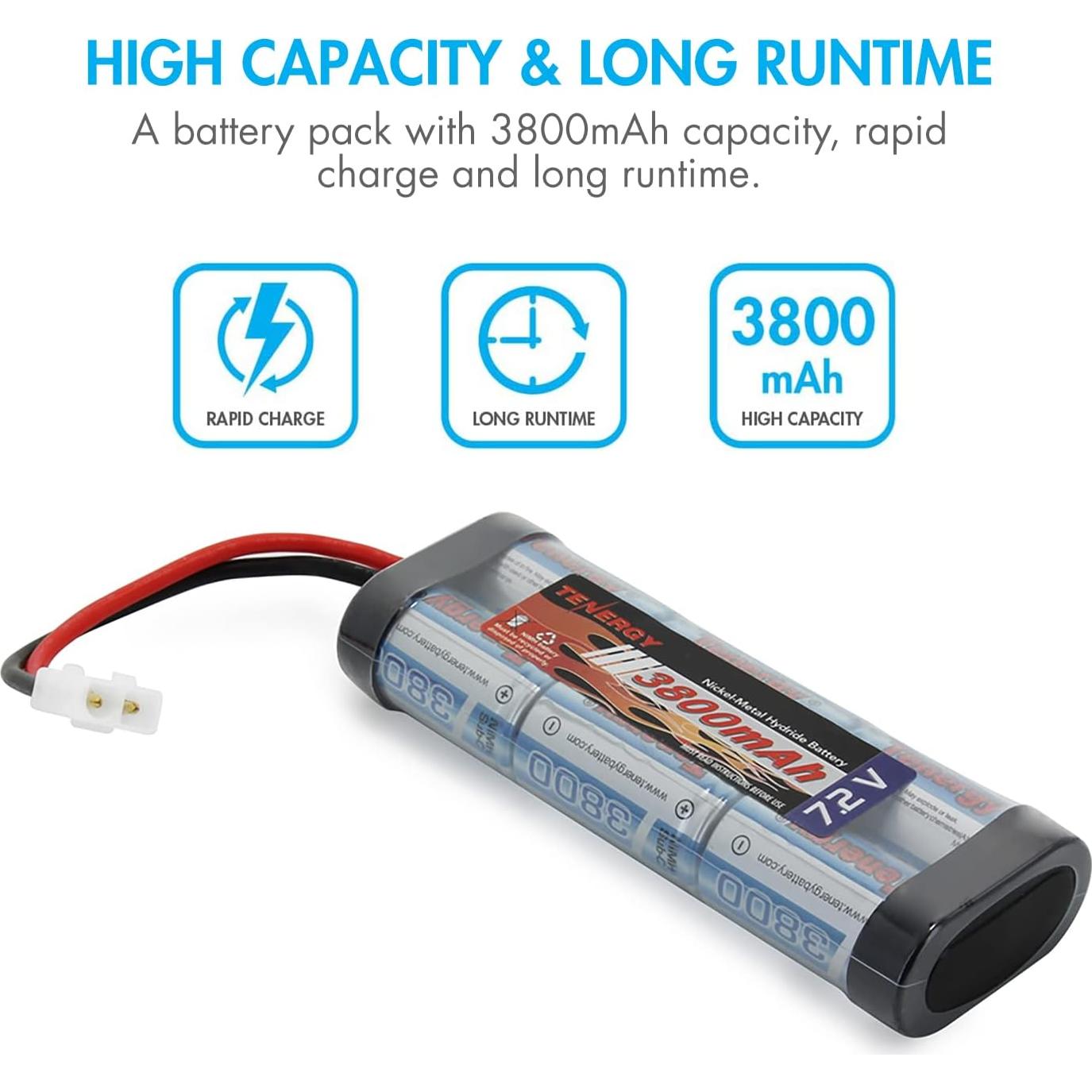 Baterías NiMH Tenergy 7.2V 3800mAh + Cargador Tamiya Estándar