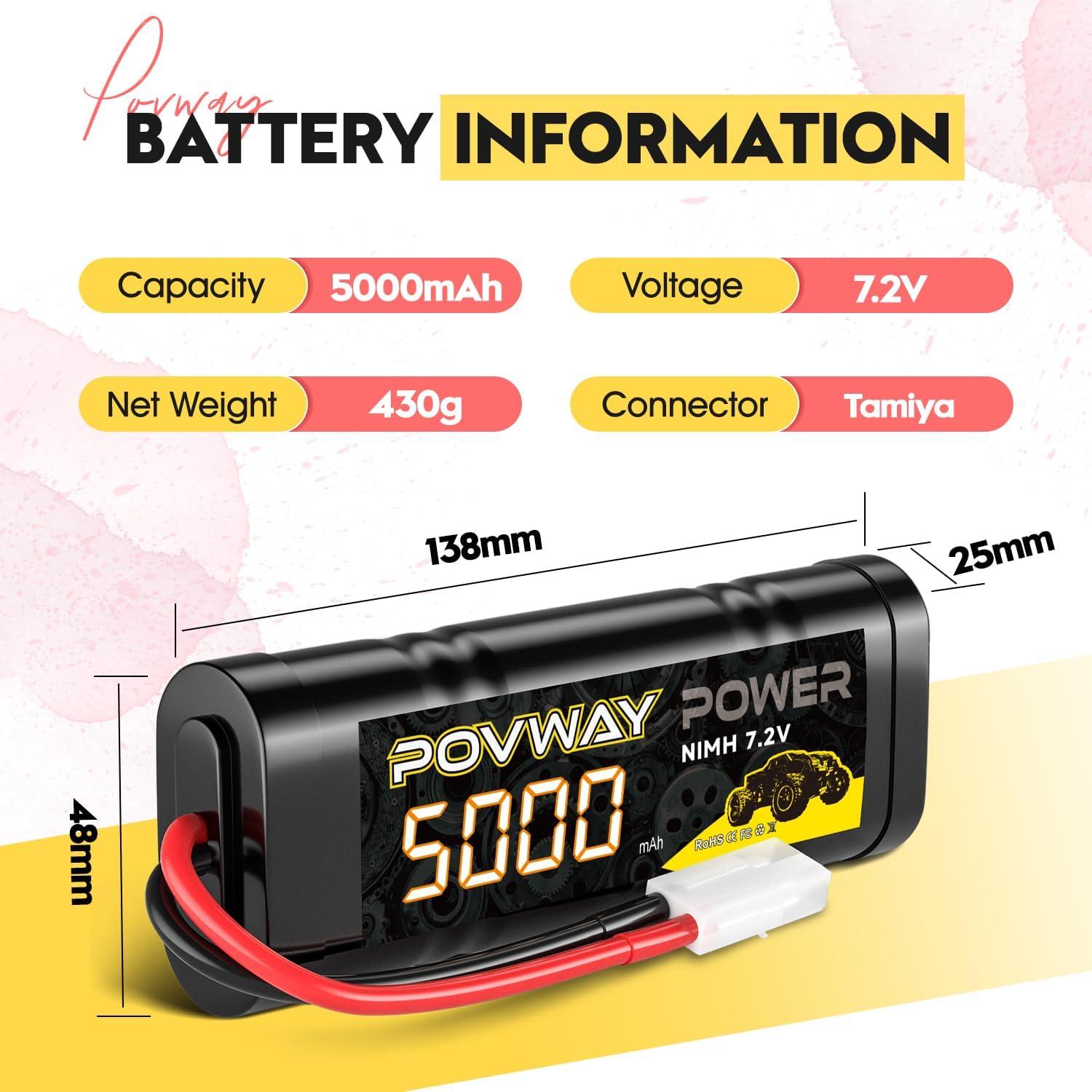 Batería NiMH 5000mAh 7.2V Tamiya 2 Pack para RC POVWAY