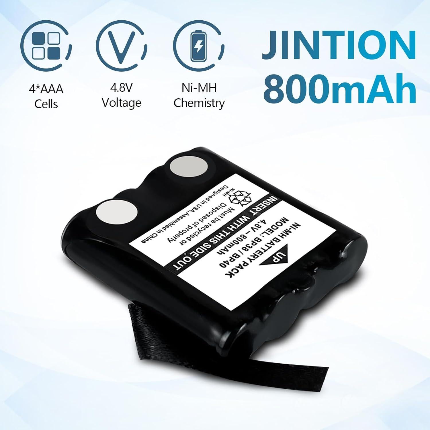 Paquete de 2 Baterías Ni-MH 4.8V 800mAh JINTION para Uniden