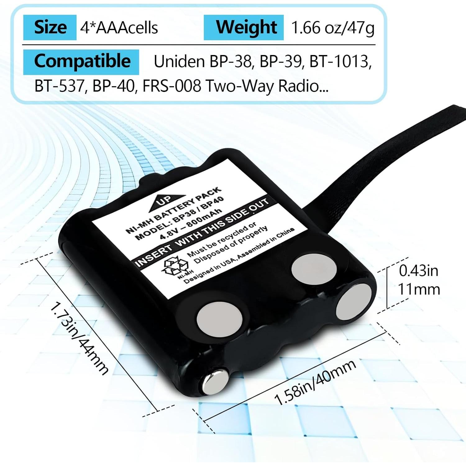 Paquete de 2 Baterías Ni-MH 4.8V 800mAh JINTION para Uniden