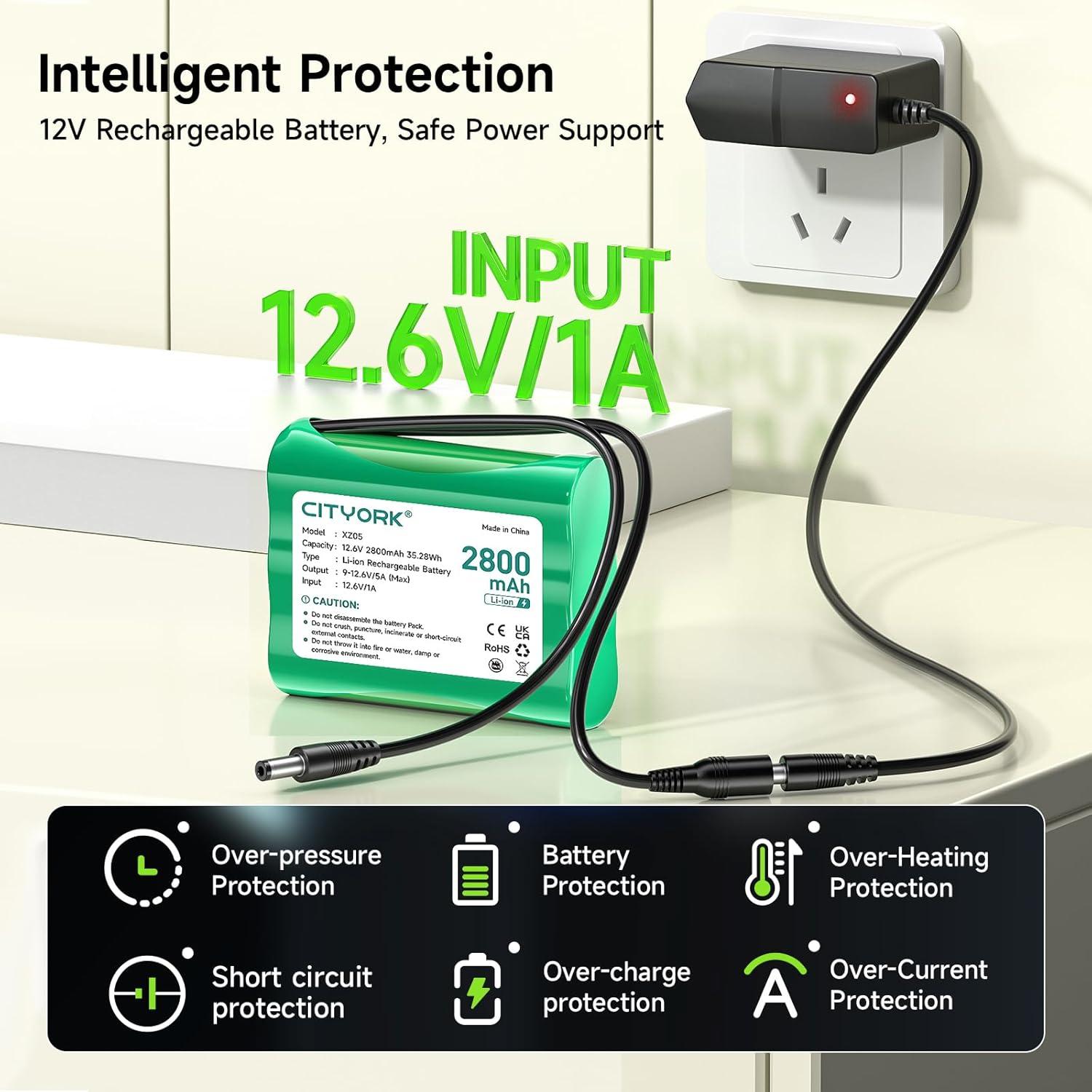 Batería de Litio Recargable 12V 2800mAh con Cargador CITYORK