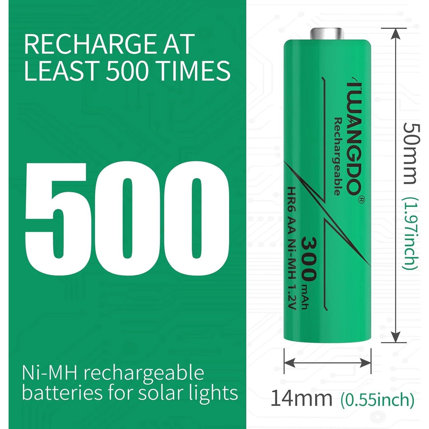 Baterías AA Recargables NiMH 300mAh WangDou para Luz Solar