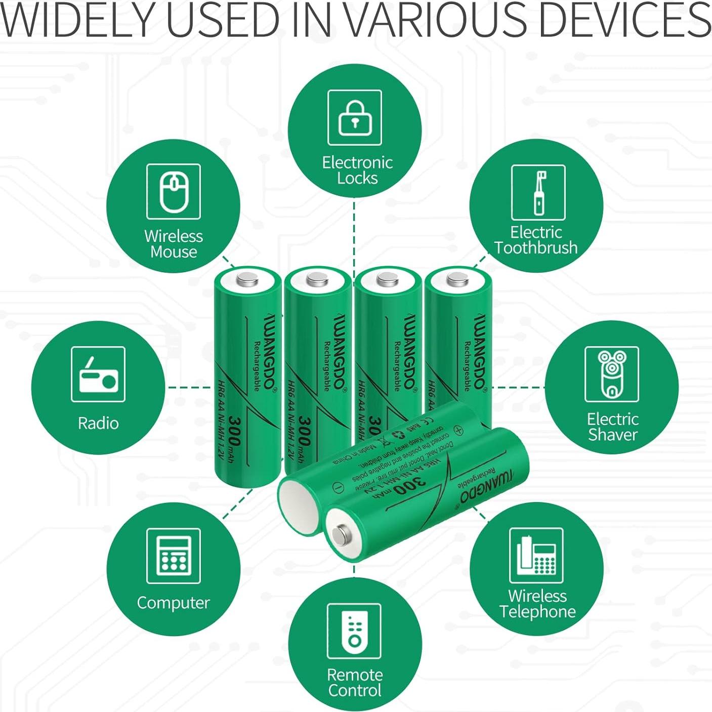 Baterías AA Recargables NiMH 300mAh WangDou para Luz Solar