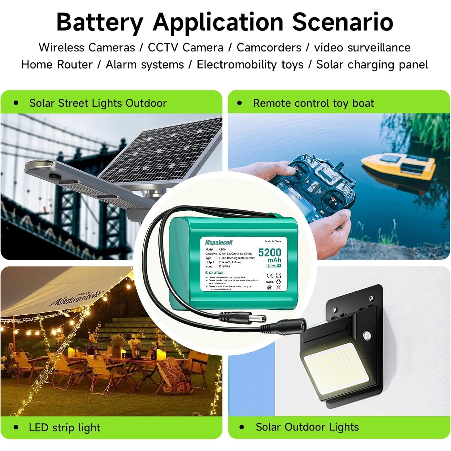 Batería recargable 12V 5200mAh Mspalocell con cargador