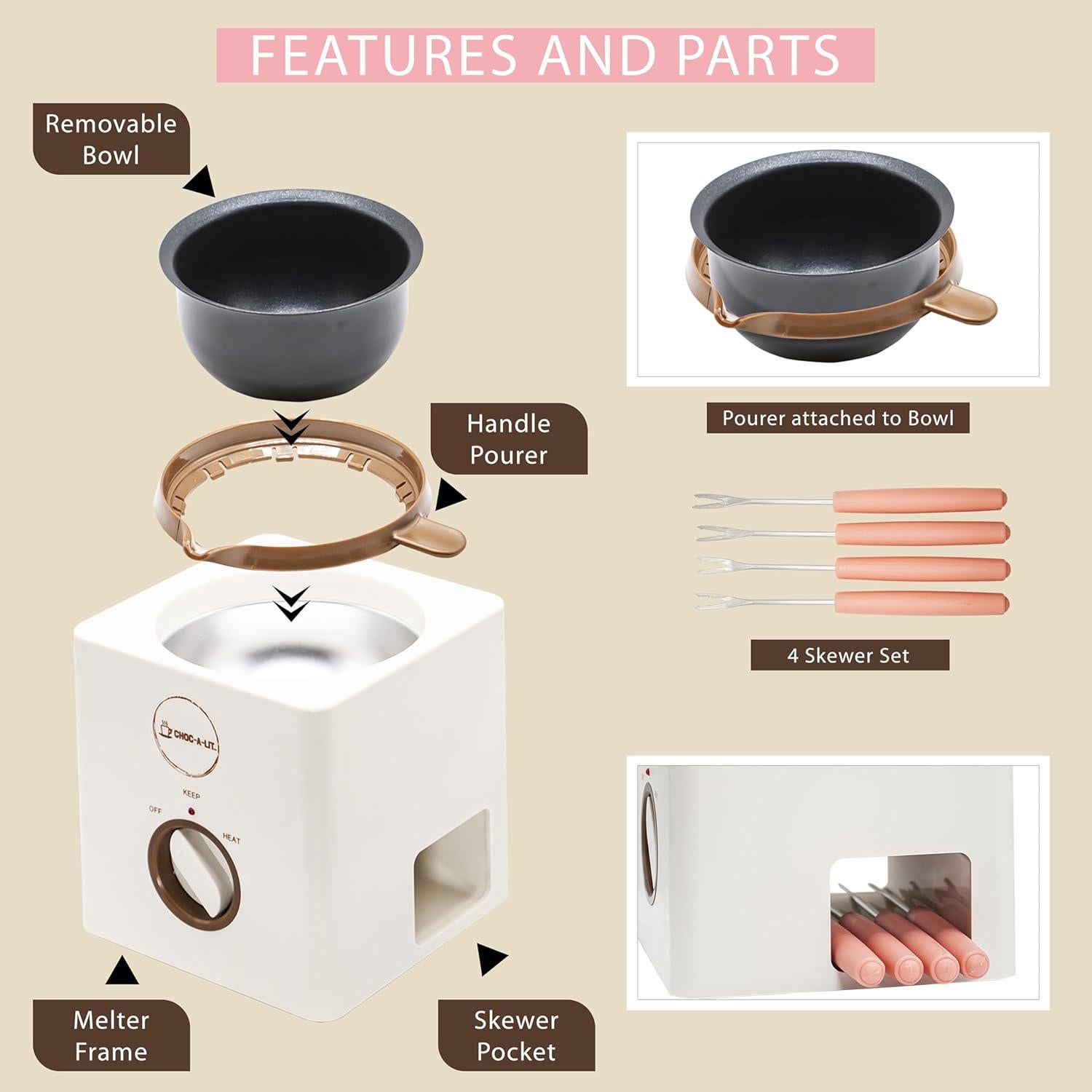 Olla Fondue de Chocolate 0.72 kg con 4 Tenedores