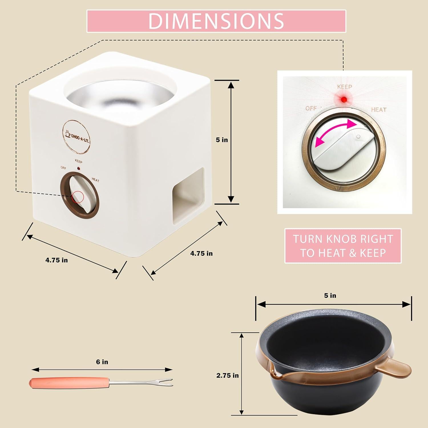 Olla Fondue de Chocolate 0.72 kg con 4 Tenedores