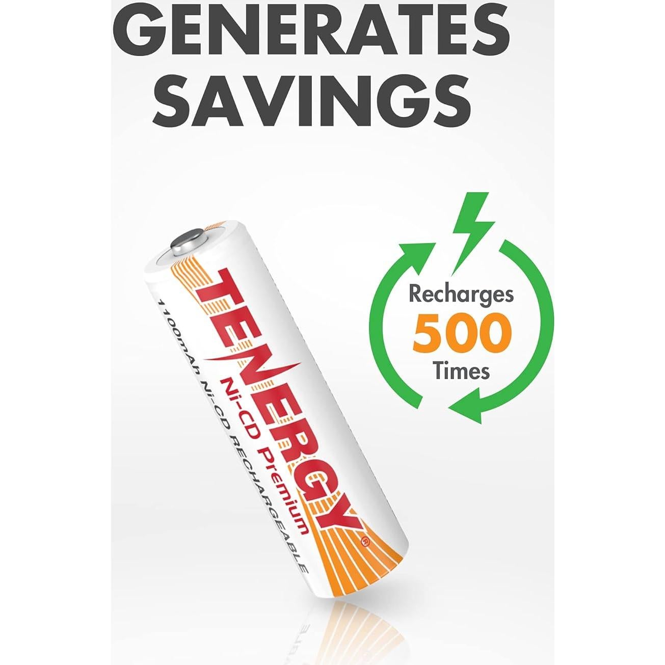 Baterías recargables Tenergy AA NiCd 1100mAh 1.2V - Paquete de 8