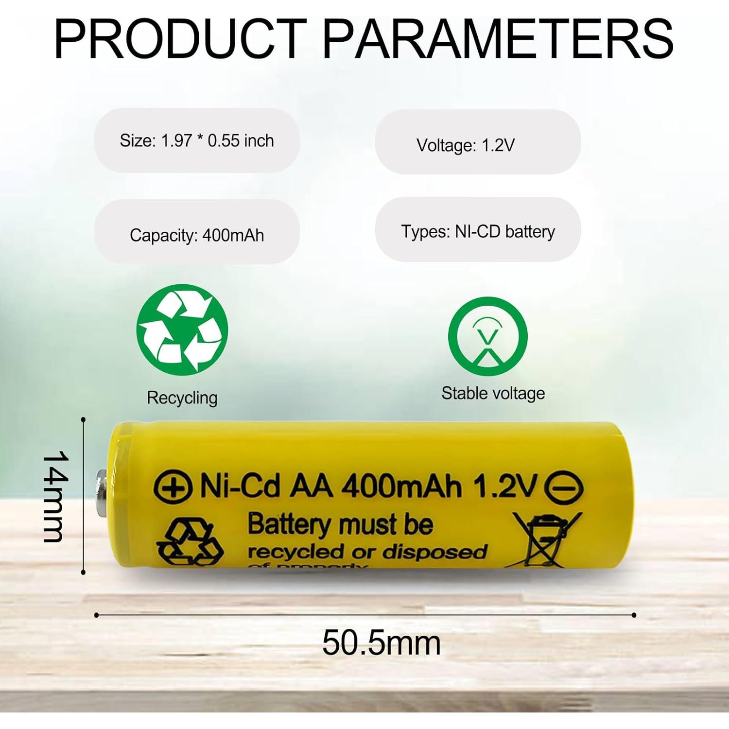 Baterías Recargables AA 400mAh NiCd Zsolarigt - Paquete de 10