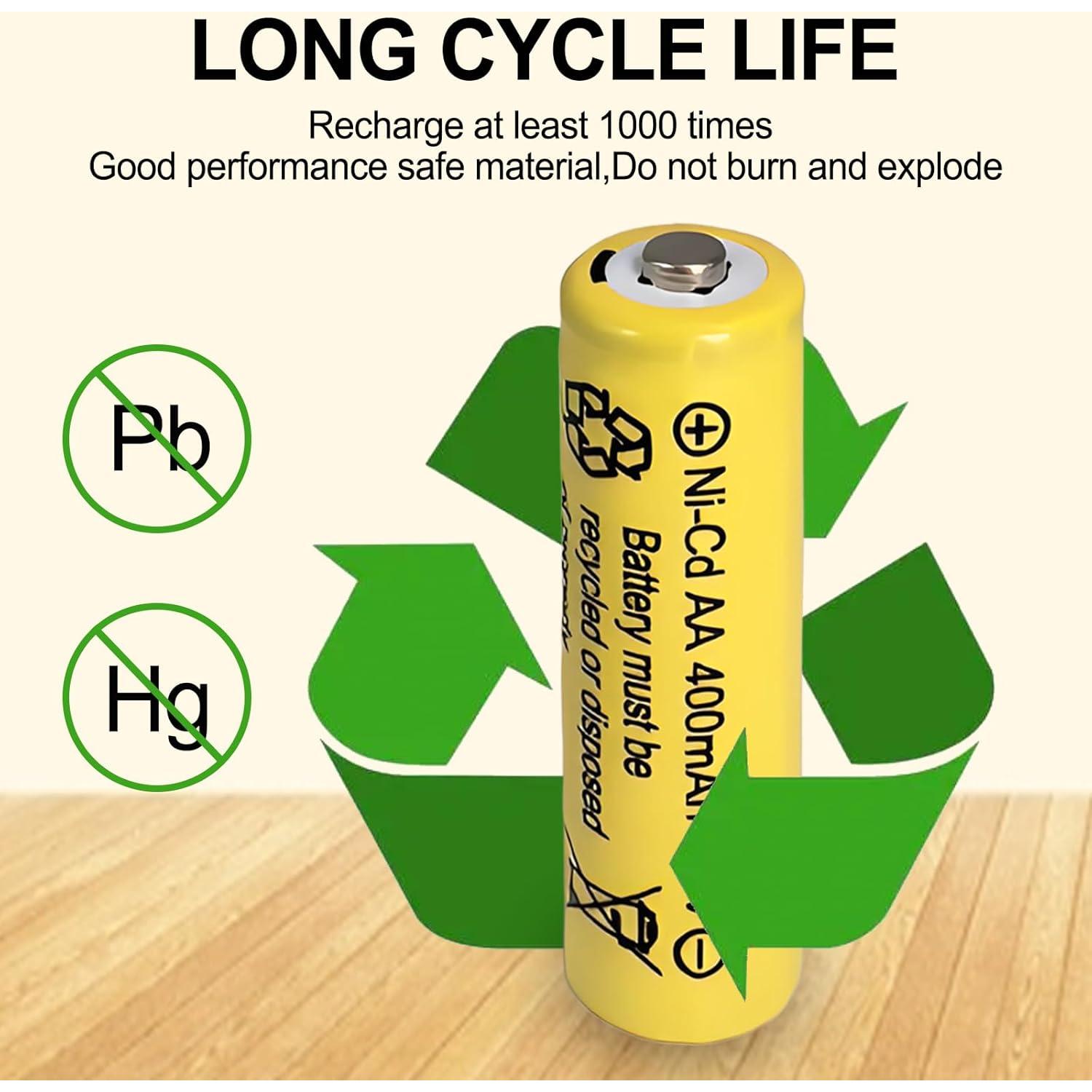 Baterías Recargables AA 400mAh NiCd Zsolarigt - Paquete de 10