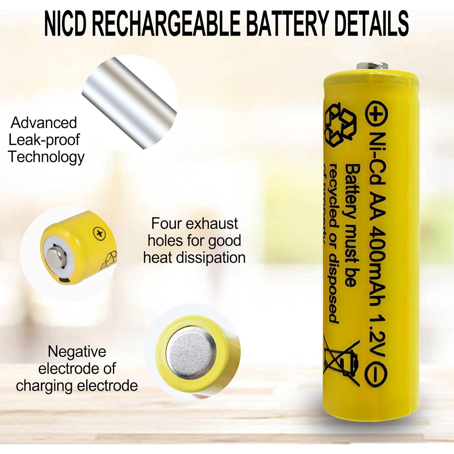 Baterías Recargables AA 400mAh NiCd Zsolarigt - Paquete de 10