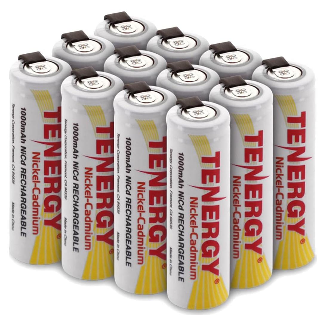 Baterías recargables Tenergy AA NiCD 1.2V 1000mAh - Paquete de 12