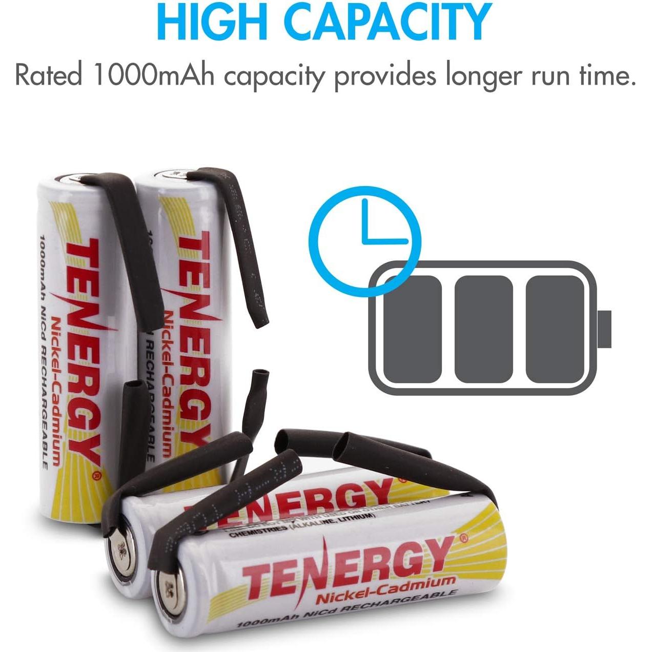 Baterías recargables Tenergy AA NiCD 1.2V 1000mAh - Paquete de 12