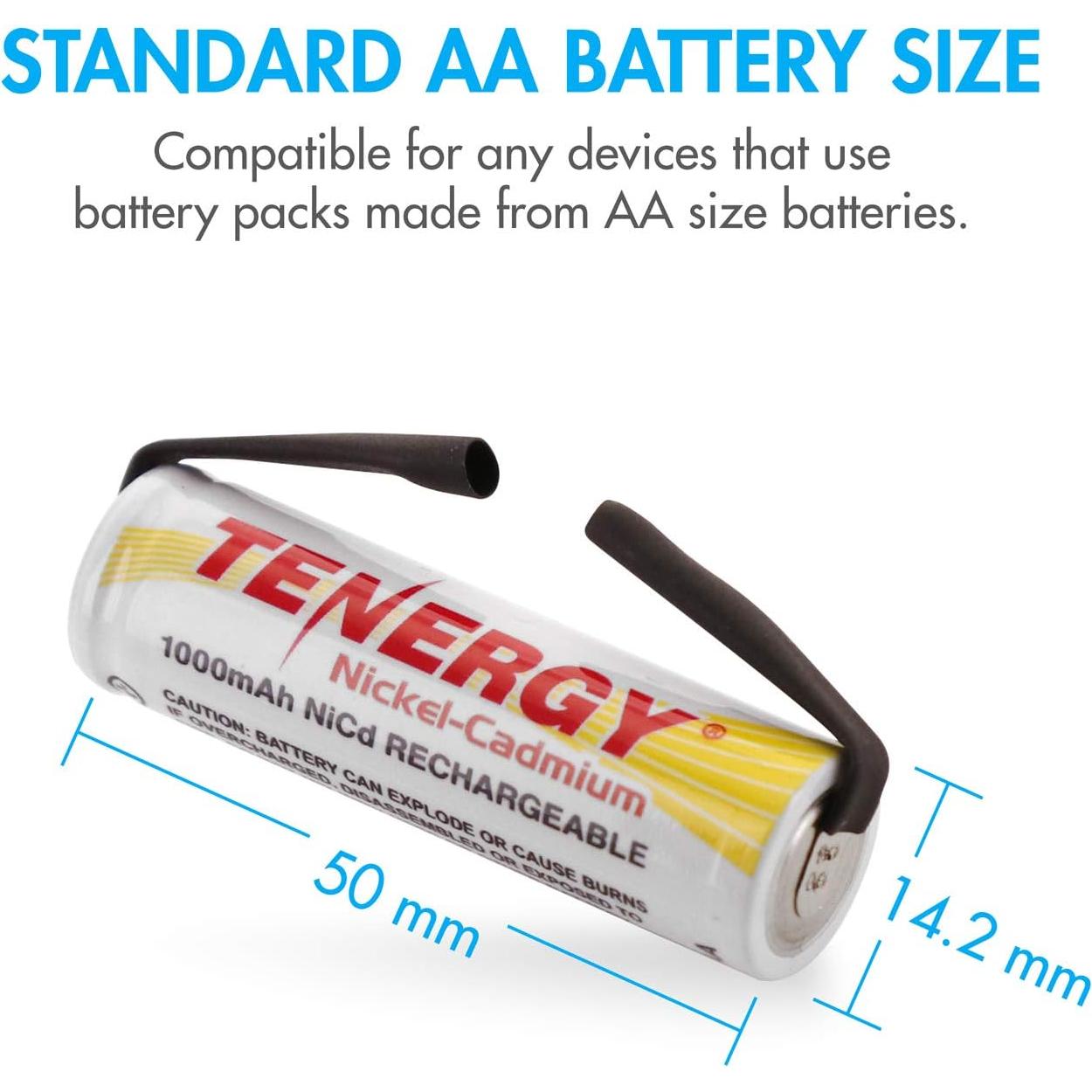 Baterías recargables Tenergy AA NiCD 1.2V 1000mAh - Paquete de 12