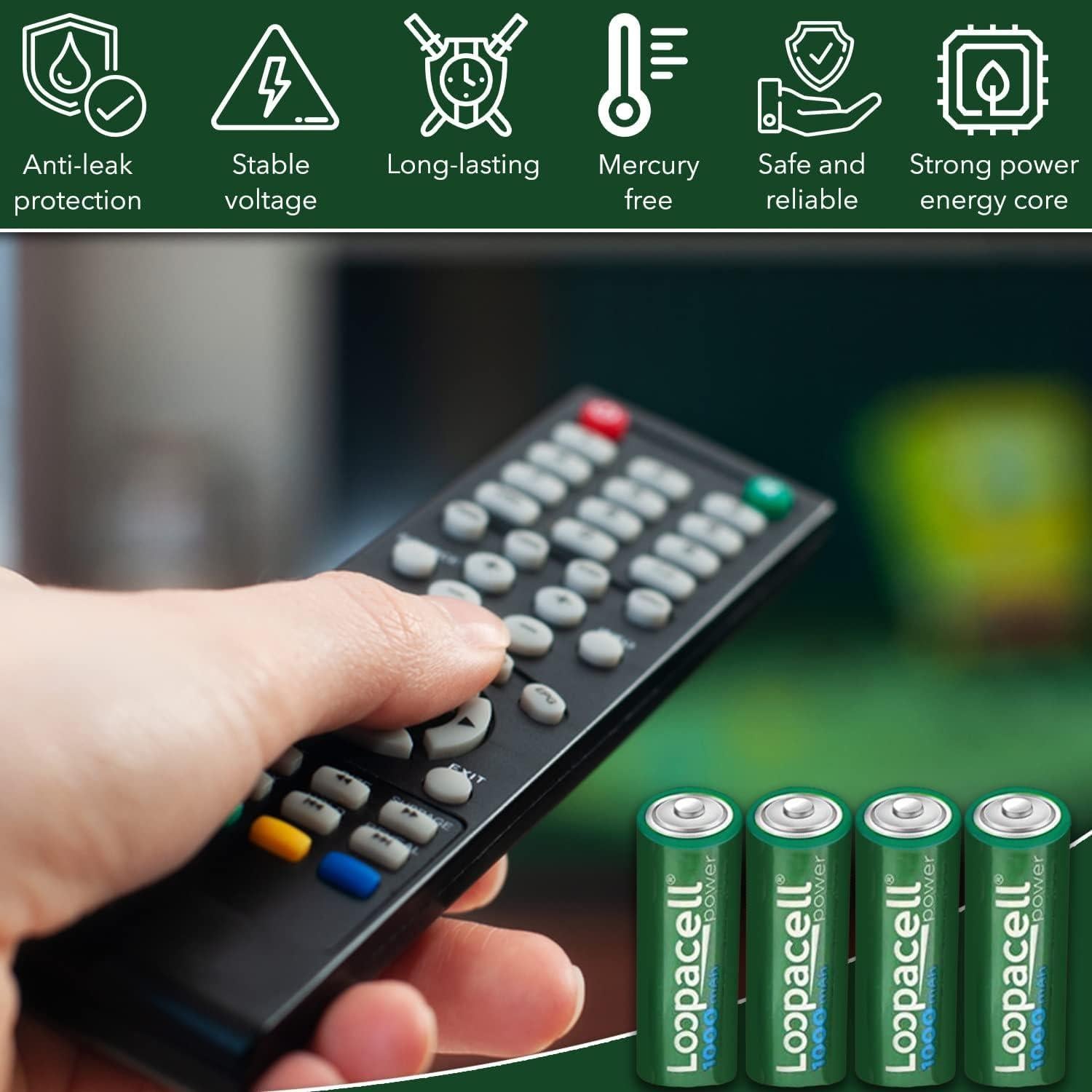 Batería recargable NiCD Loopacell 4 AA 1.2V 1000mAh alta capacidad