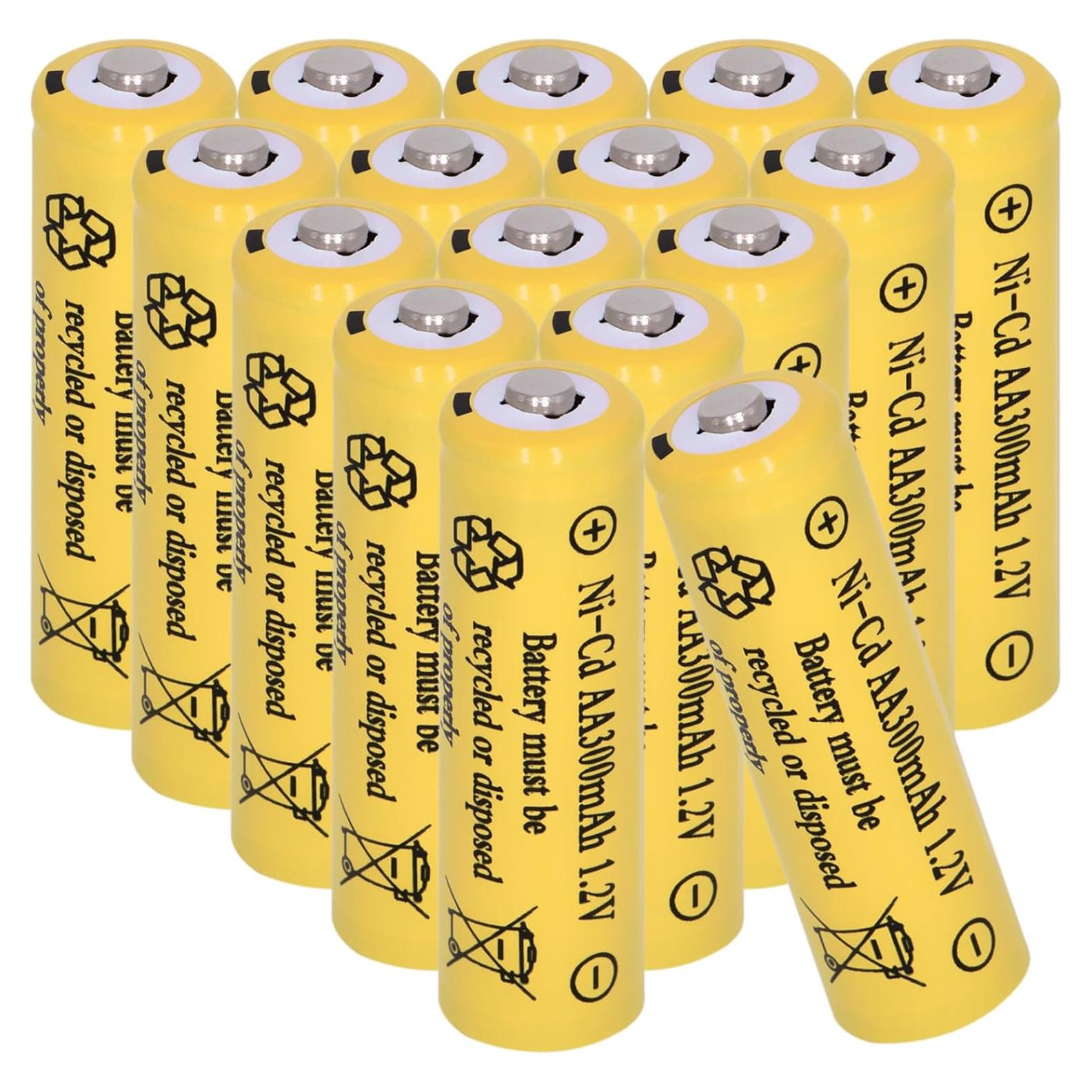 16 Baterías Recargables AA 300mAh Ni-CD 1.2V para Luces Solares