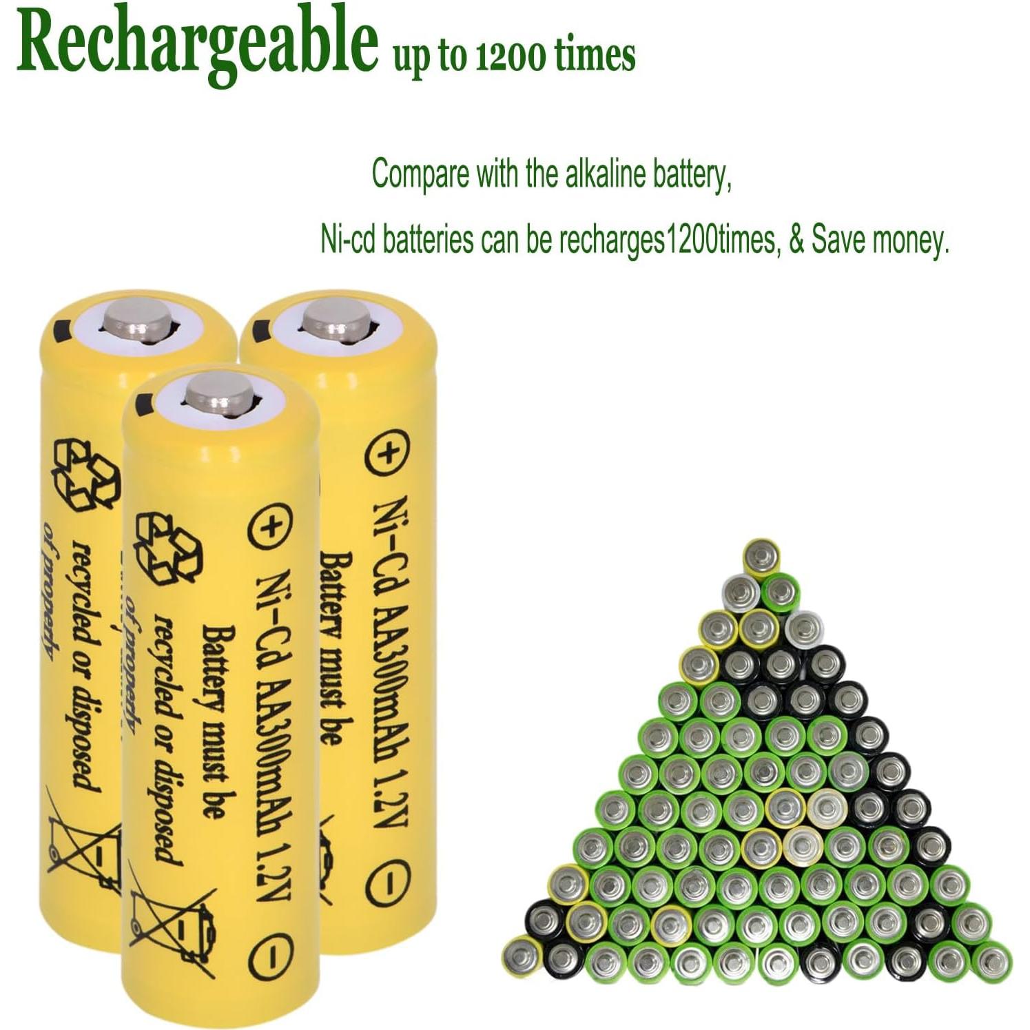 16 Baterías Recargables AA 300mAh Ni-CD 1.2V para Luces Solares