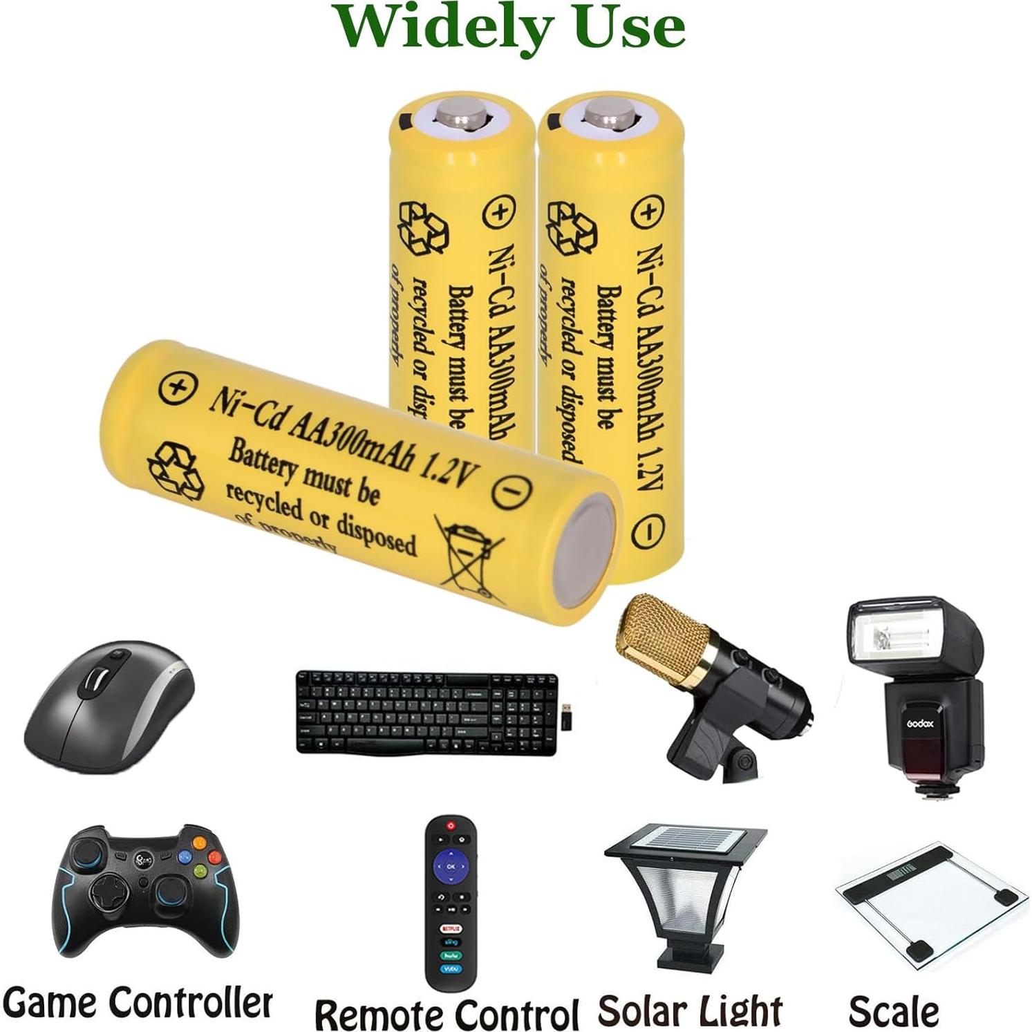 16 Baterías Recargables AA 300mAh Ni-CD 1.2V para Luces Solares