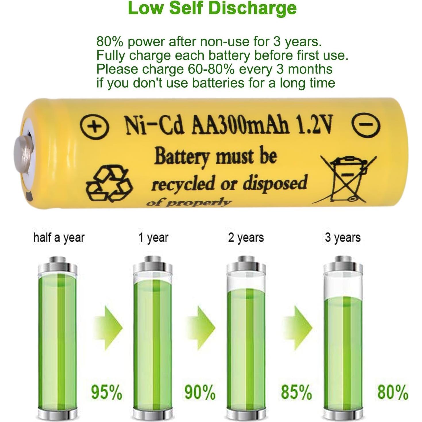 16 Baterías Recargables AA 300mAh Ni-CD 1.2V para Luces Solares