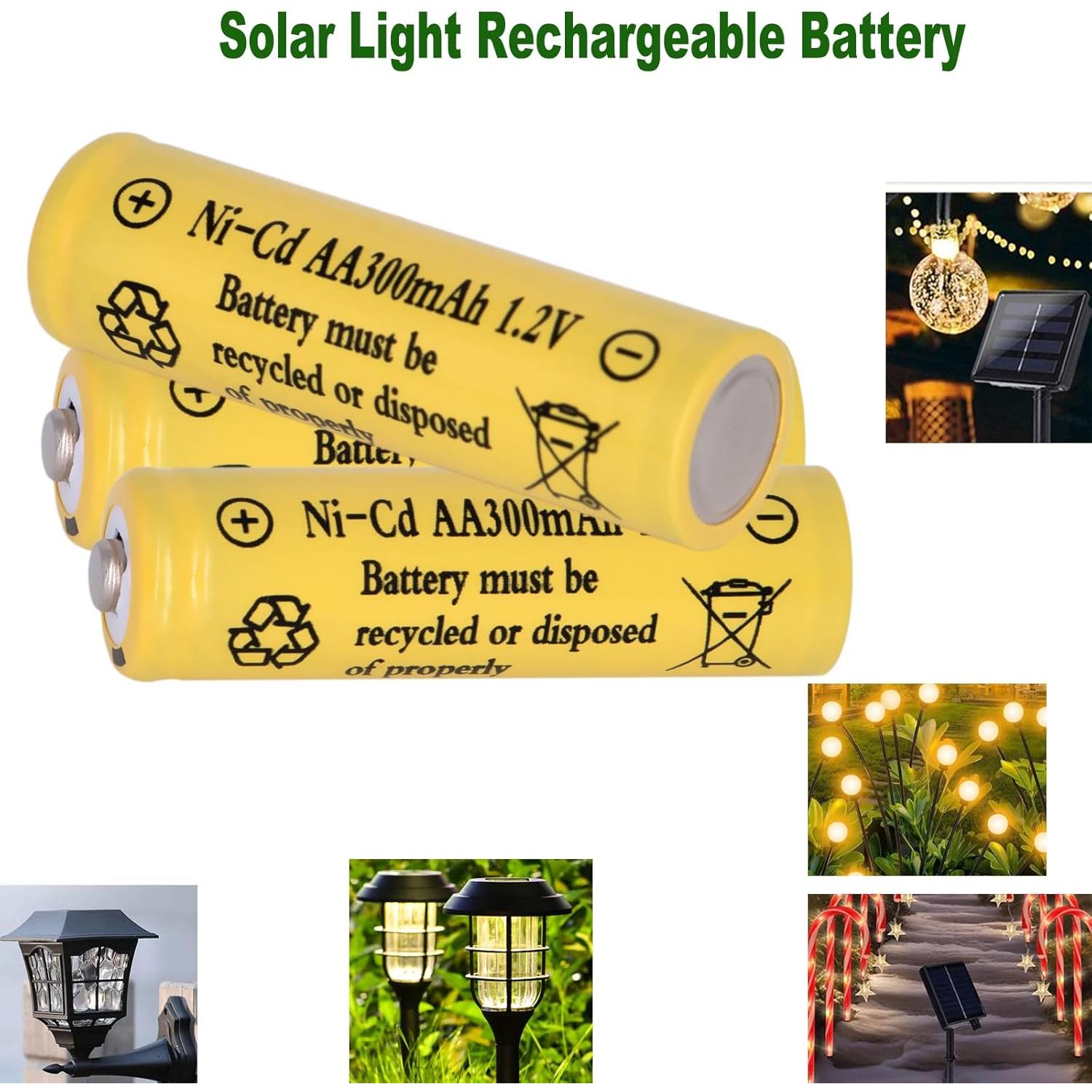 16 Baterías Recargables AA 300mAh Ni-CD 1.2V para Luces Solares