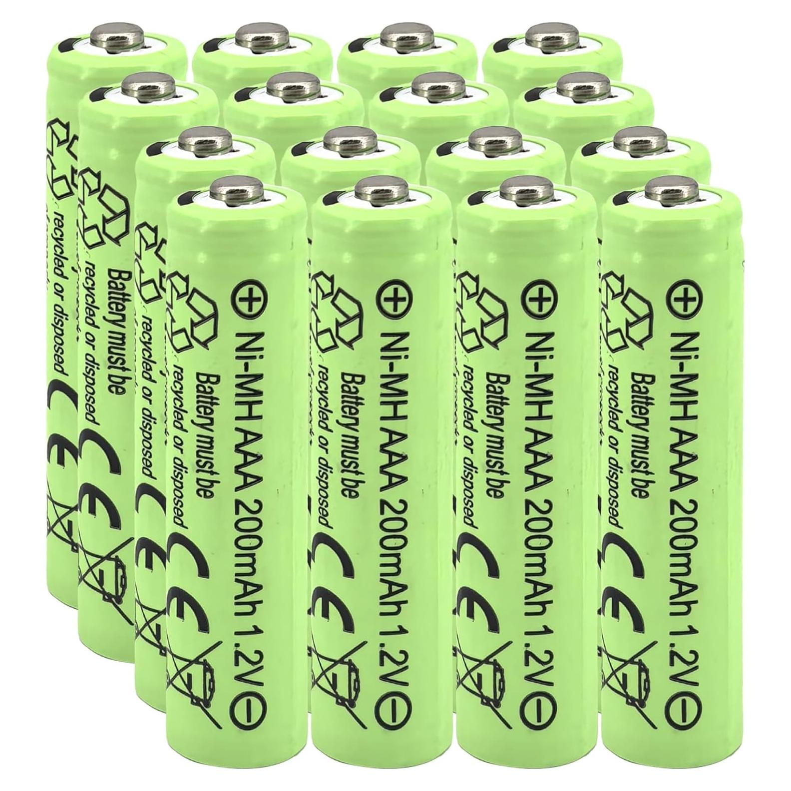 16 Baterías Recargables AAA 200mAh NiMH Yibatopow para Luces Solares