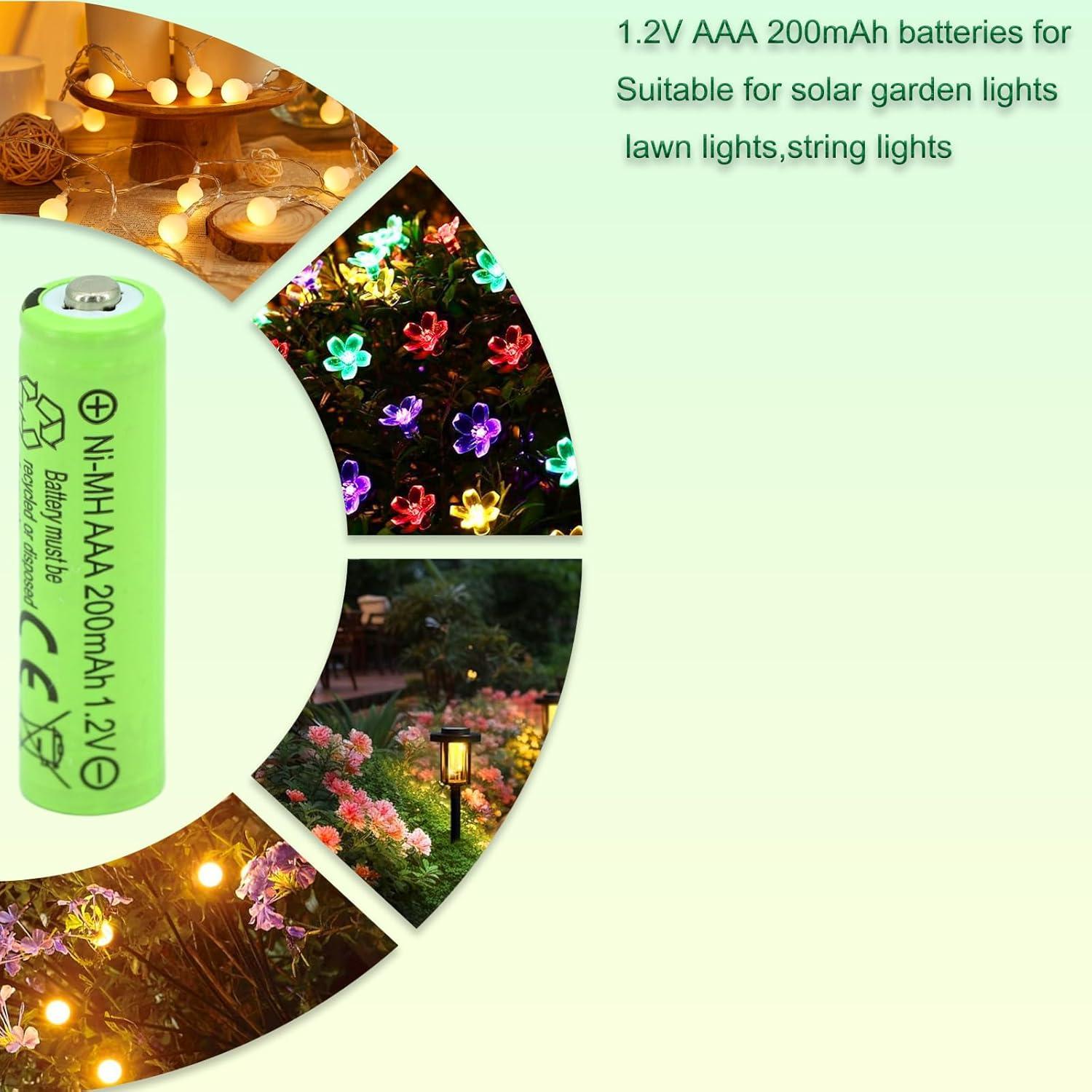 16 Baterías Recargables AAA 200mAh NiMH Yibatopow para Luces Solares