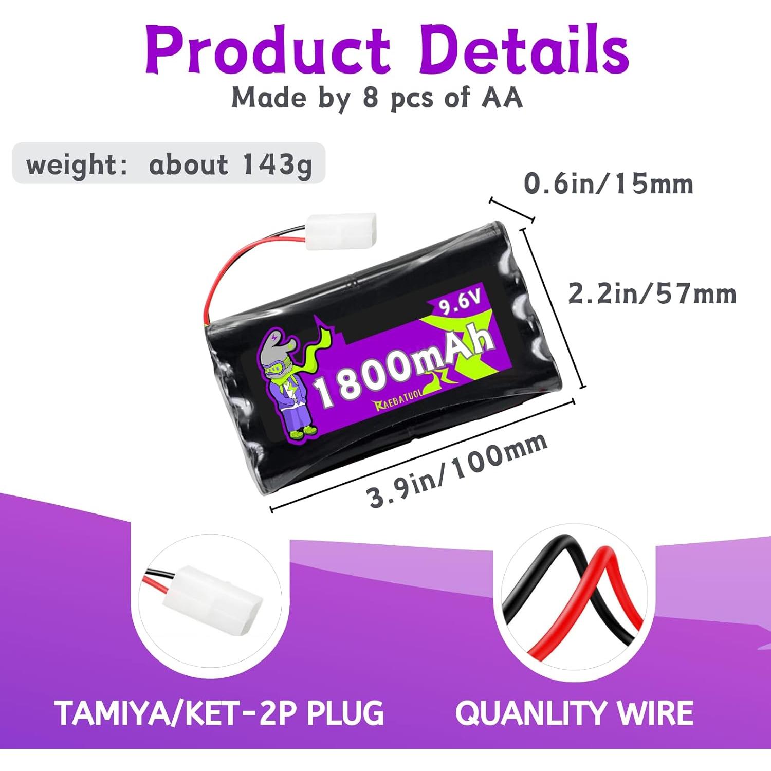 Batería recargable NiCd 9.6V 1800mAh Raebatuol KET2P/TAMIYA