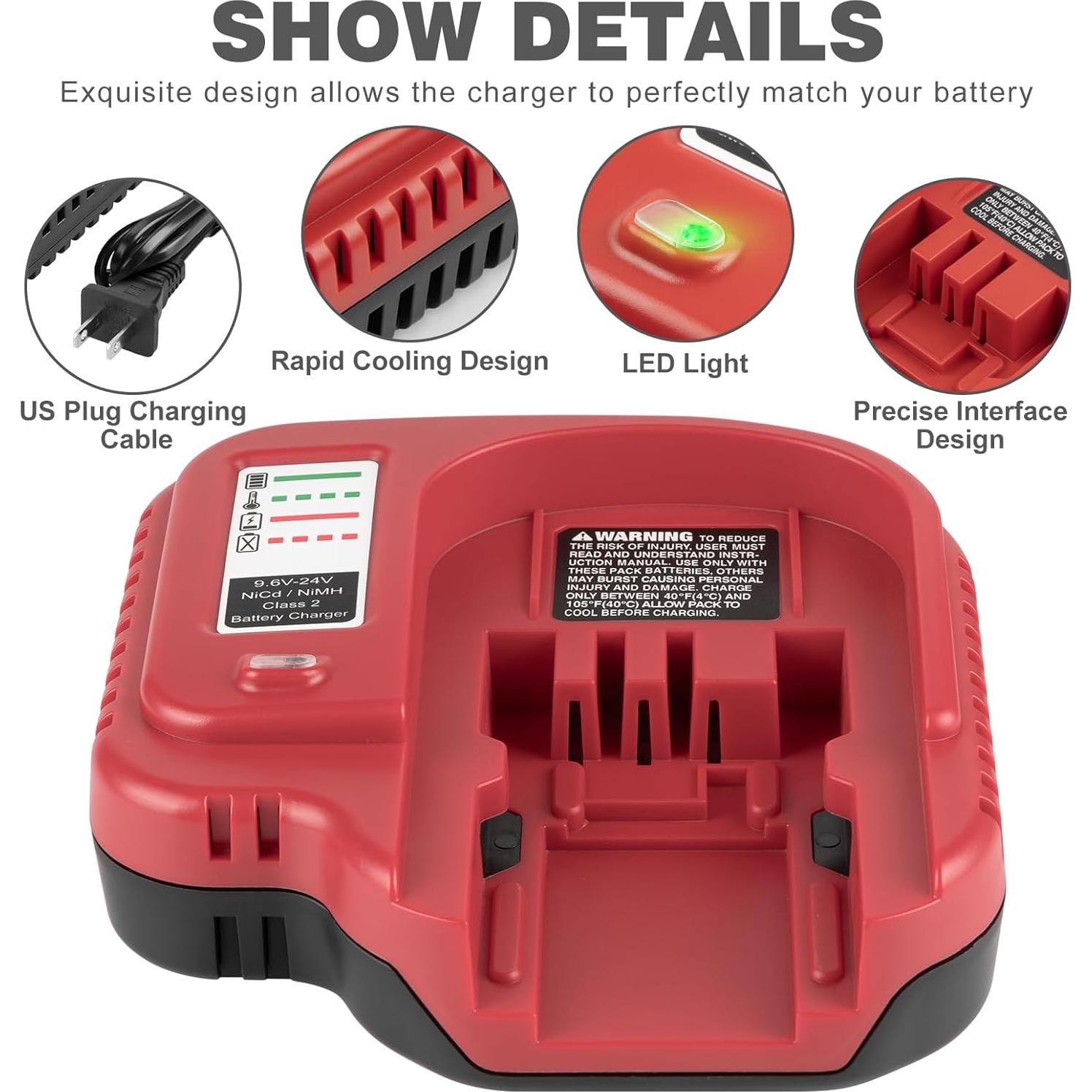 Cargador Rápido DONGPUCUN para Baterías Black & Decker 9.6V a 24V