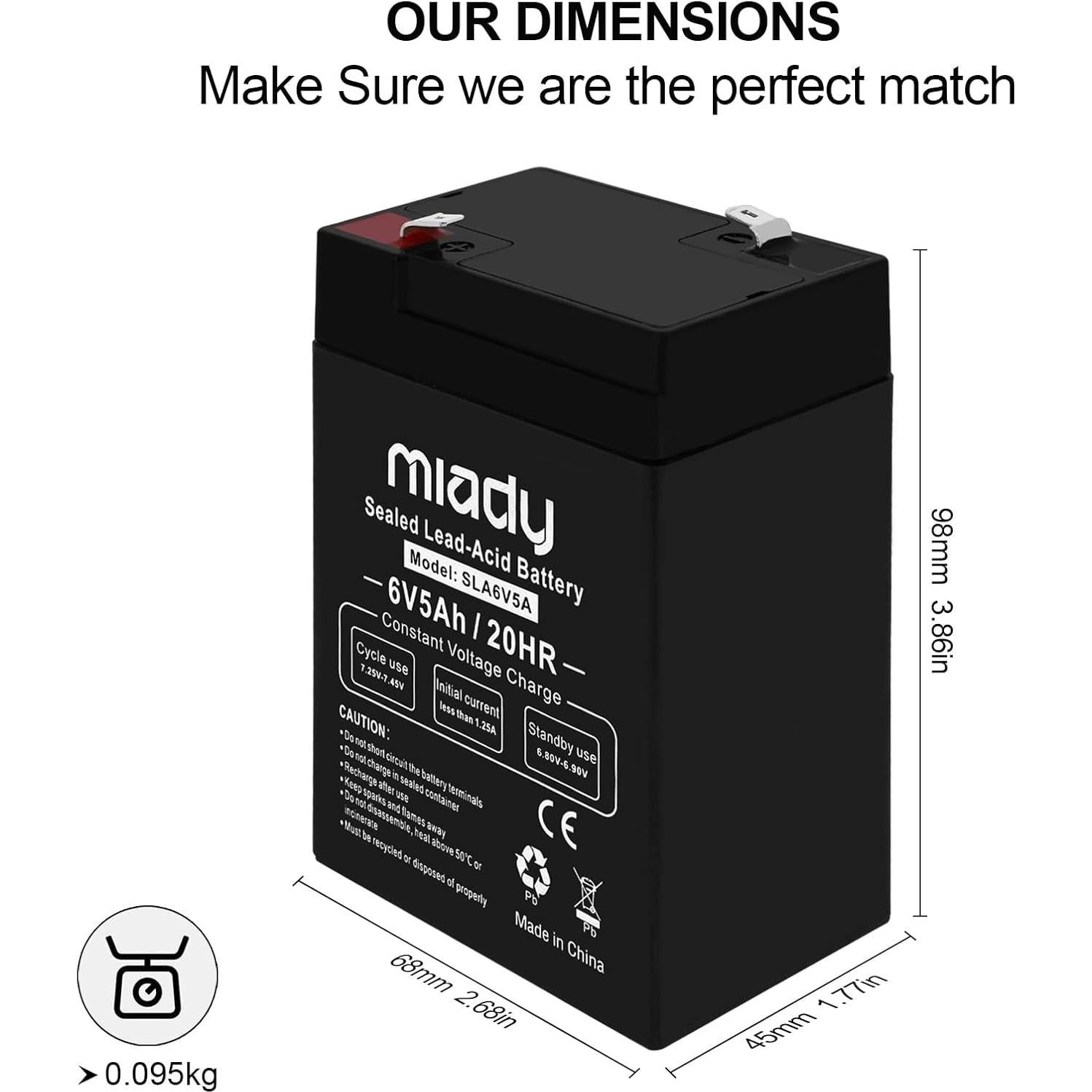 Batería Recargable Miady 6V 5Ah SLA - Paquete de 6 Unidades