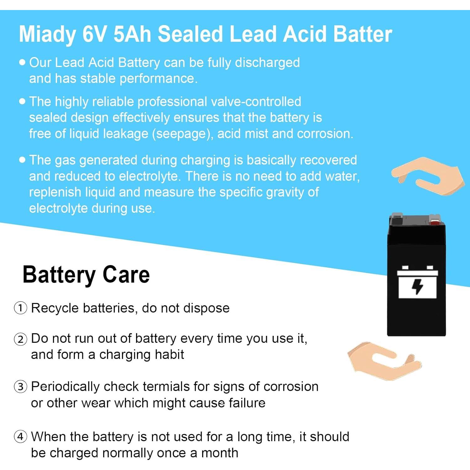 Batería Recargable Miady 6V 5Ah SLA - Paquete de 6 Unidades