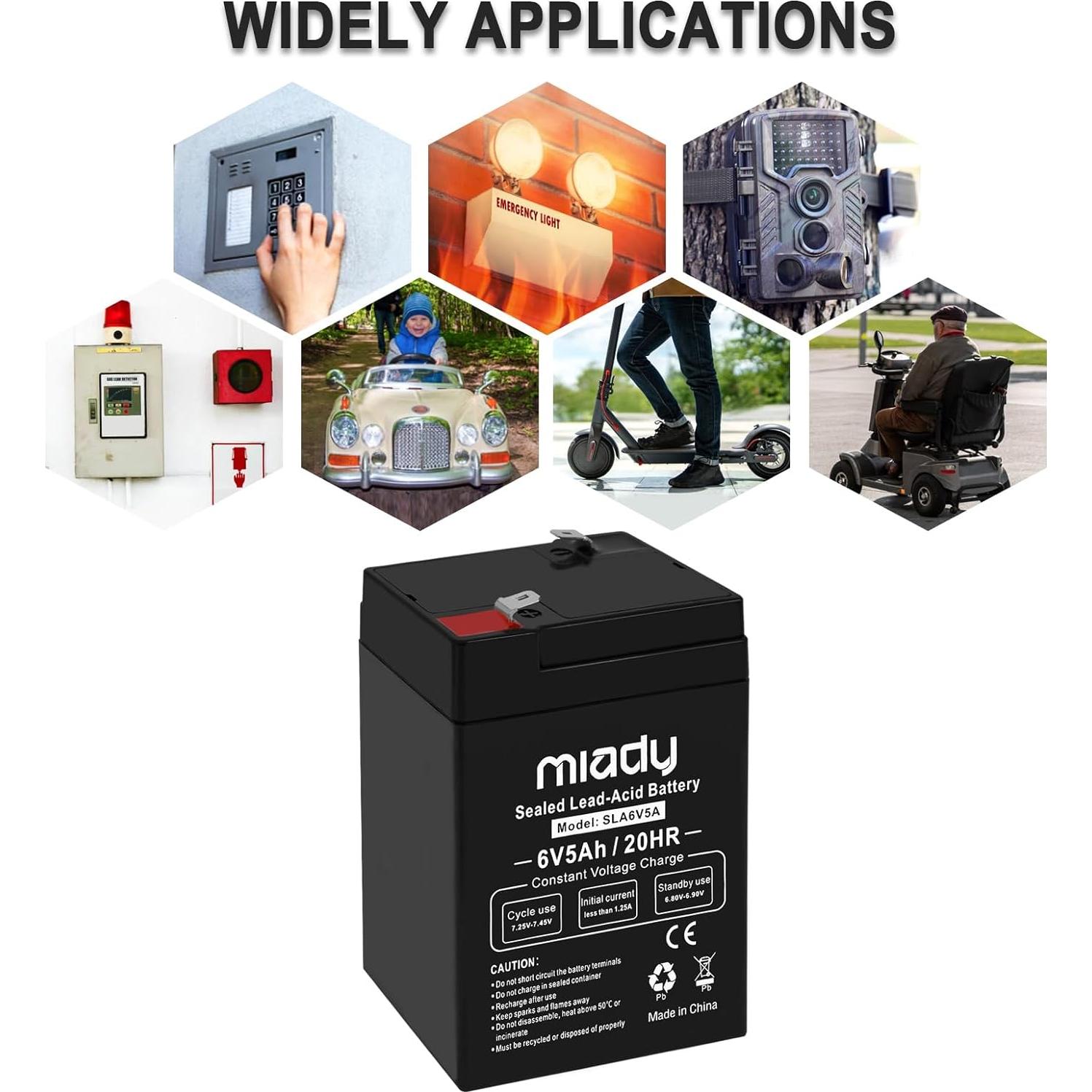 Batería Recargable Miady 6V 5Ah SLA - Paquete de 6 Unidades