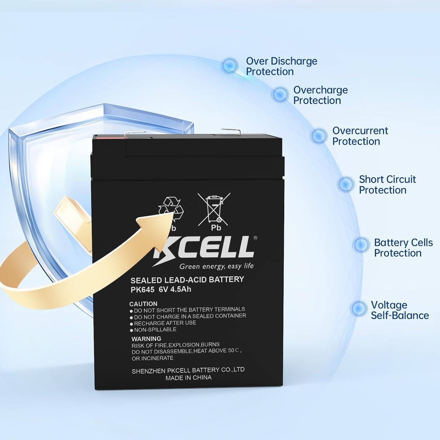 Batería Recargable PKCELL 6V 4.5Ah SLA para Juguetes y Alarmas