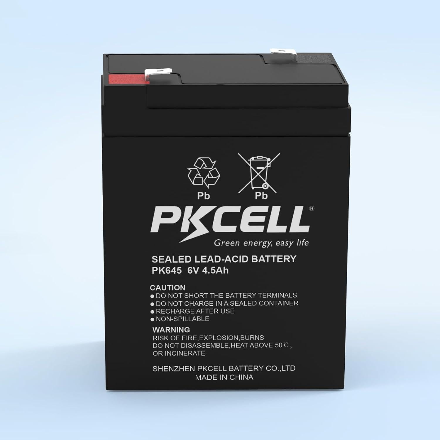 Batería Recargable PKCELL 6V 4.5Ah SLA para Juguetes y Alarmas