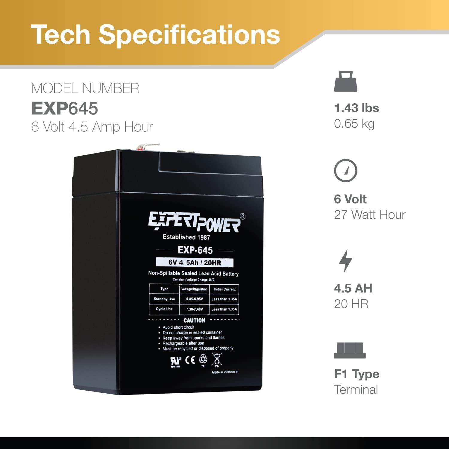 Batería Recargable 6V 4.5A ExpertPower EXP645 para Alarmas