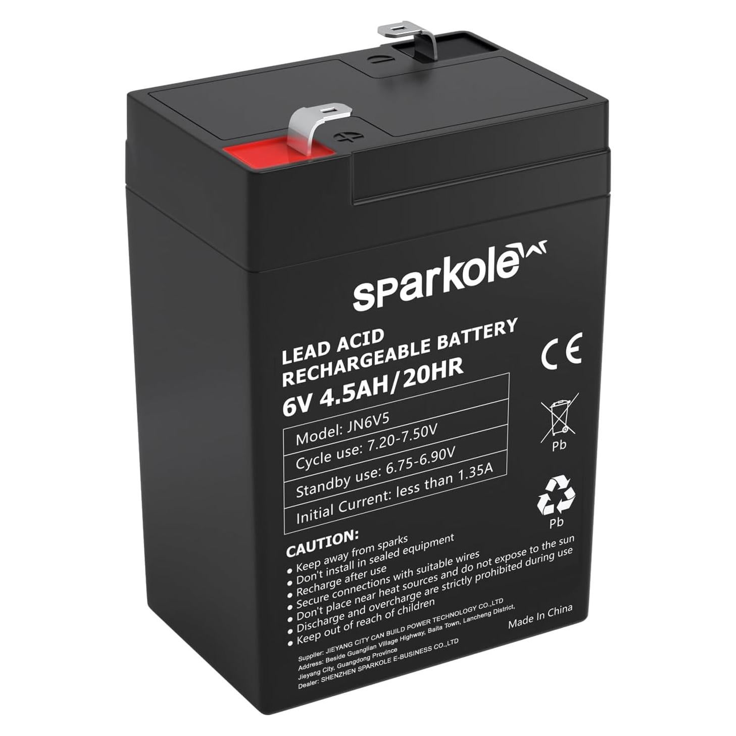 Batería de plomo ácido 6V 4.5Ah Sparkole para juguetes y emergencia