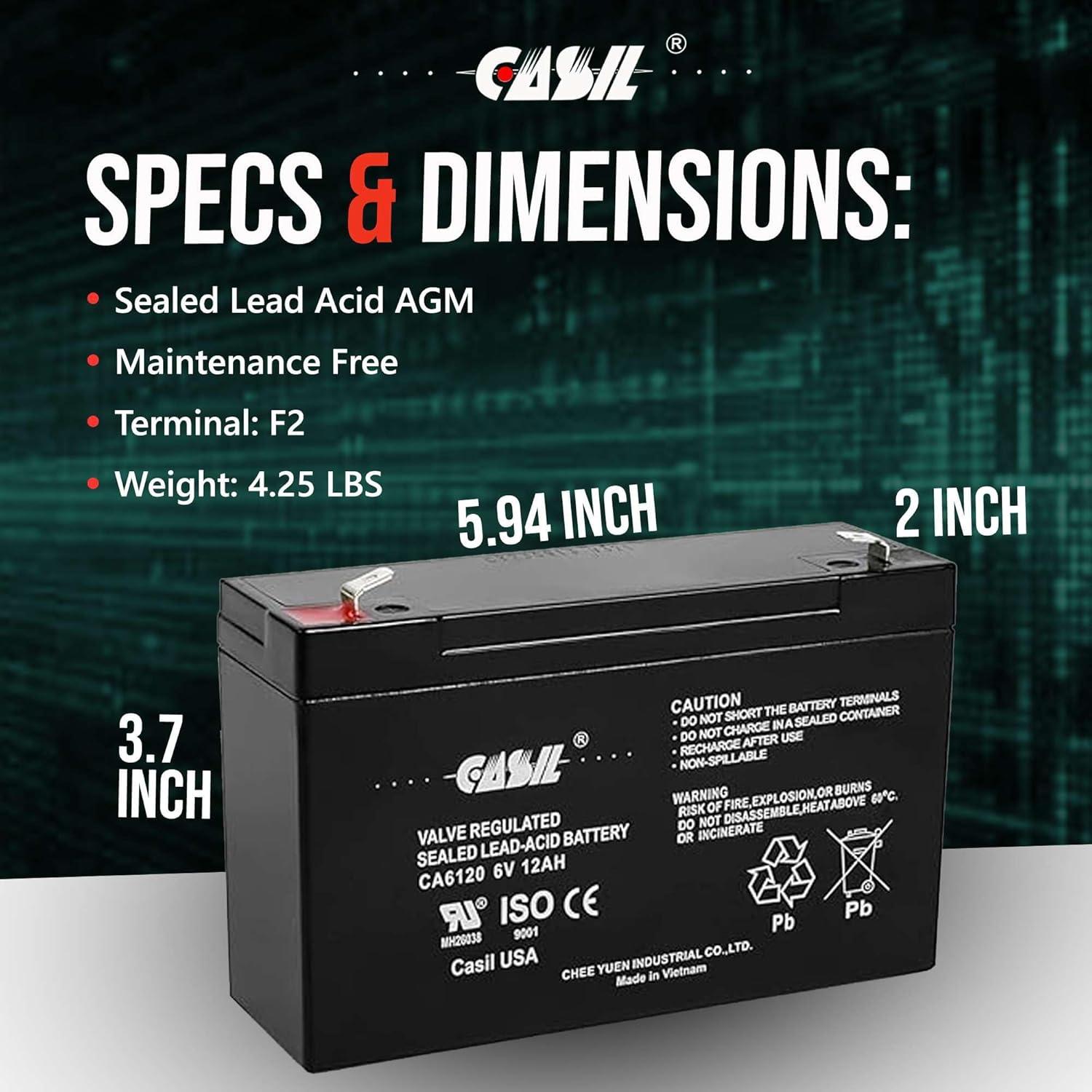 Batería AGM 6V 12Ah Casil CA6120 - Paquete de 2 unidades