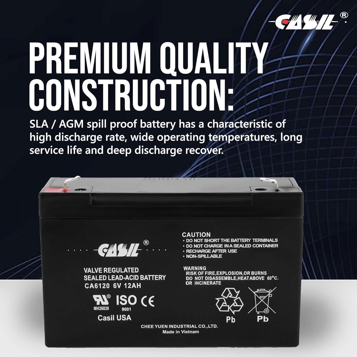 Batería AGM 6V 12Ah Casil CA6120 - Paquete de 2 unidades