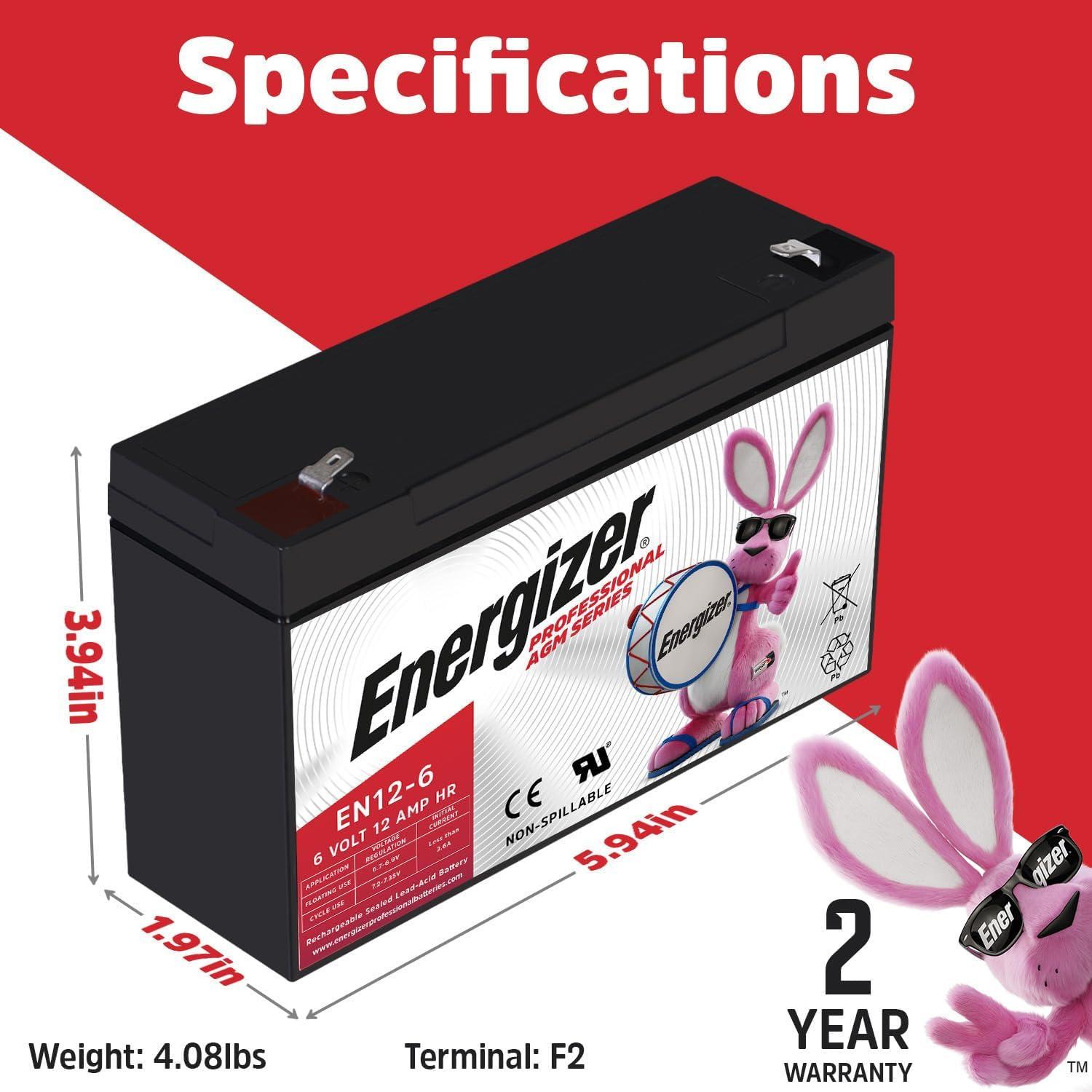 Batería Recargable Energizer EN12-6 AGM 6V 12Ah para Emergencias