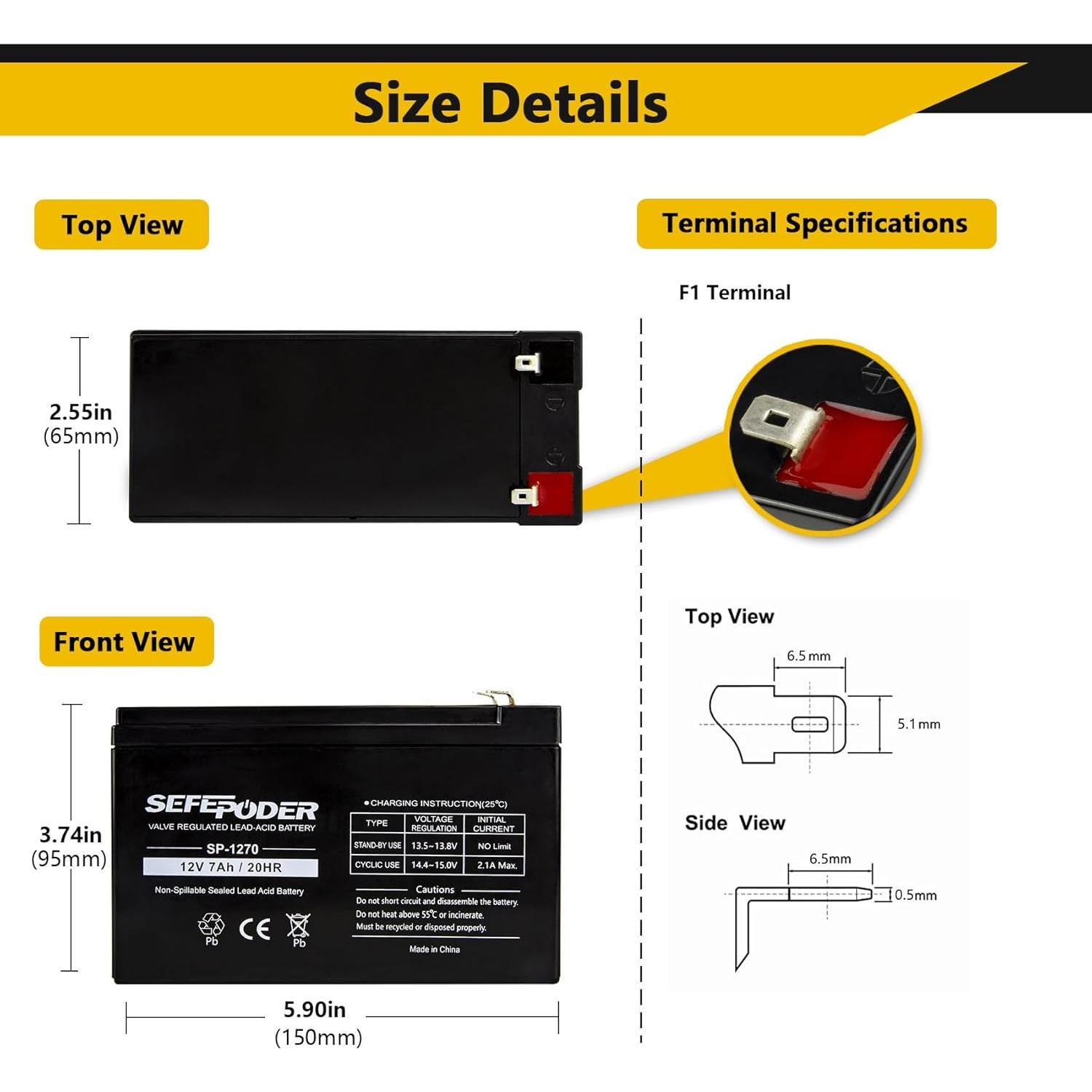 Batería Recargable Plomo Ácido 12V 7Ah SEFEPODER SP-1270