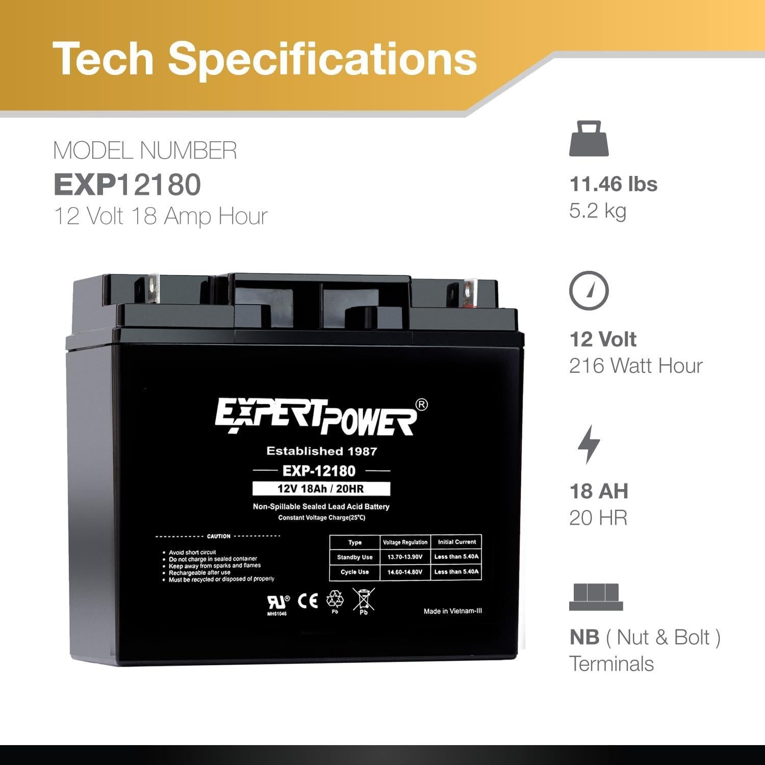 Batería de Plomo Ácido ExpertPower EXP12180 12V 18Ah