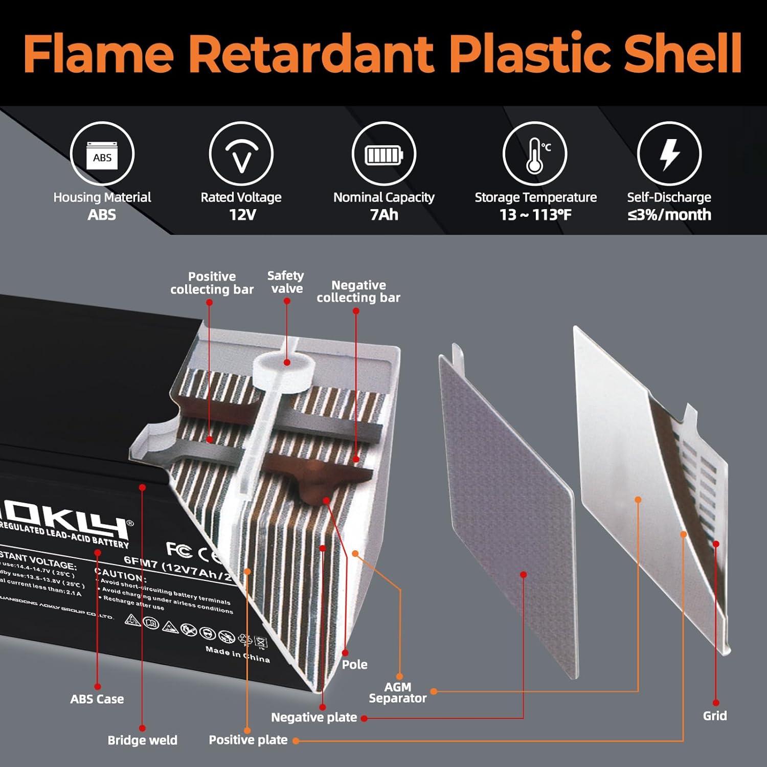 Batería de Plomo Ácido Sellada Aokly 12V 7Ah AGM